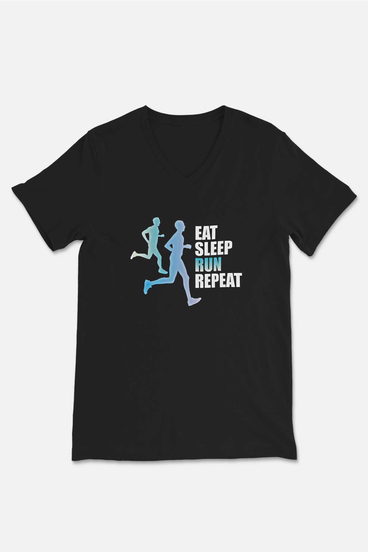 Maraton - Marathon Baskılı Unisex Siyah V Yaka Tişört
