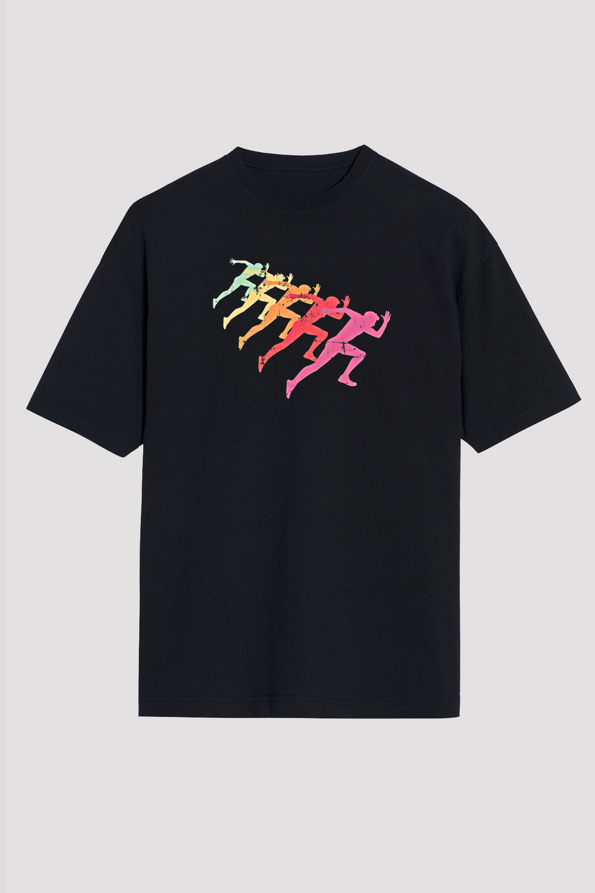 Maraton - Marathon Baskılı Unisex Siyah Oversize Tişört