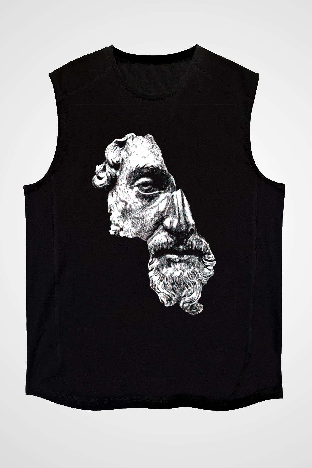 Marcus Aurelius Baskılı Unisex Siyah  Kolsuz Tişört