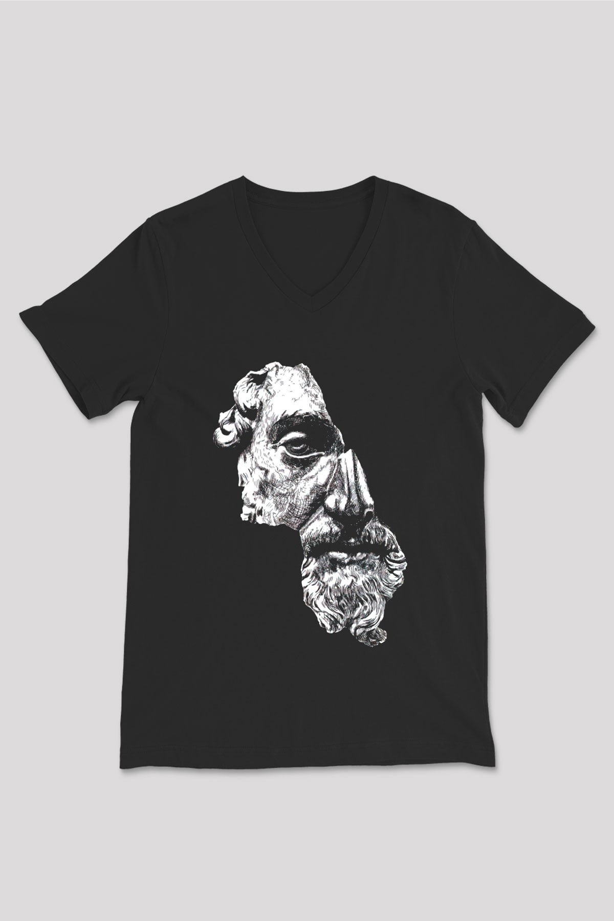 Marcus Aurelius Baskılı Unisex Siyah  V Yaka Tişört