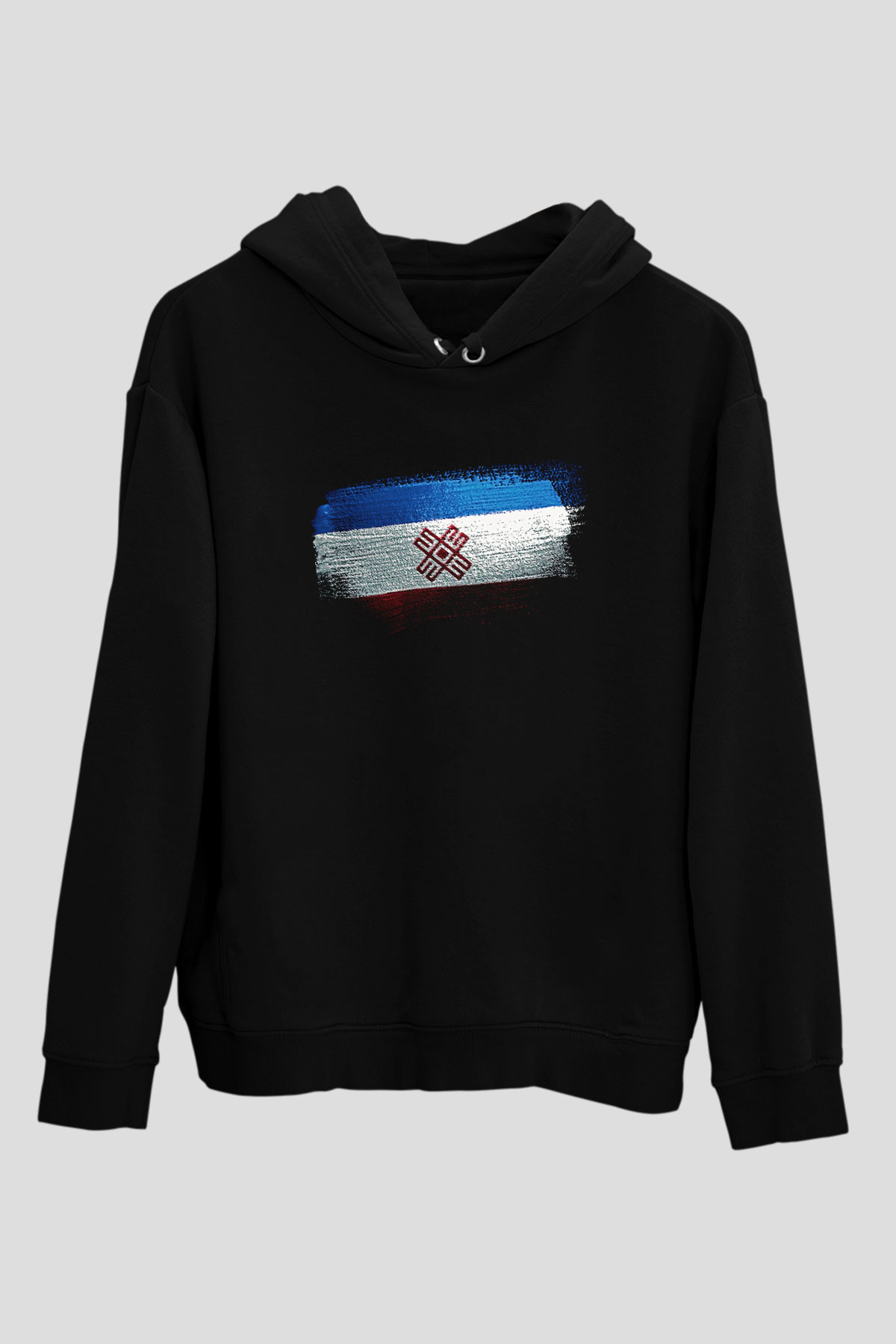 Mari El Bayrağı Baskılı Unisex Siyah Kapüşonlu Sweatshirt