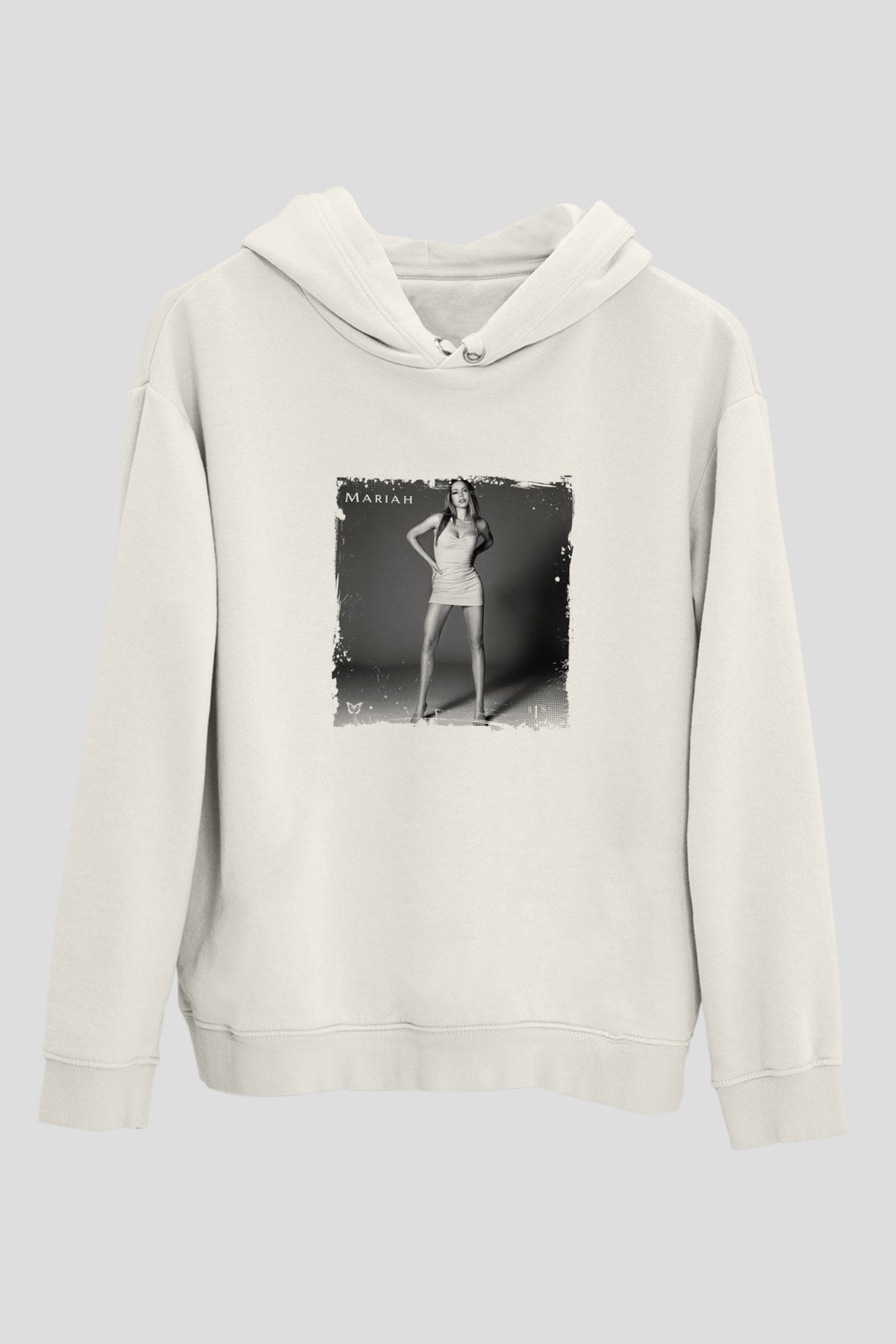 Mariah Carey Baskılı Unisex Beyaz Kapüşonlu Sweatshirt