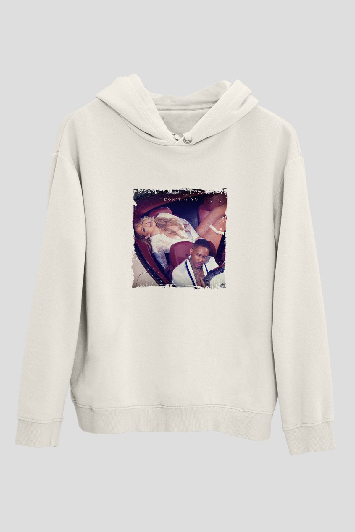 Mariah Carey Baskılı Unisex Beyaz Kapüşonlu Sweatshirt