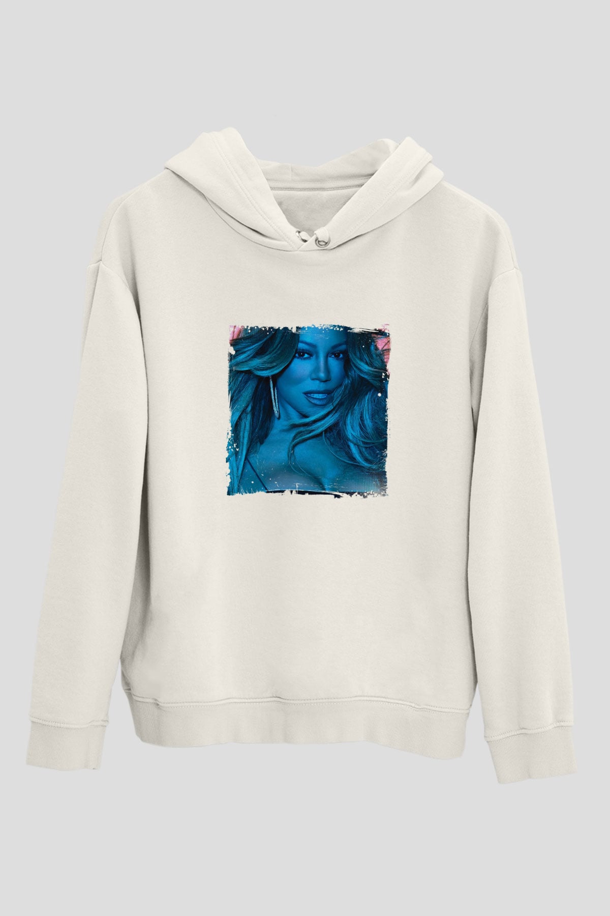 Mariah Carey Baskılı Unisex Beyaz Kapüşonlu Sweatshirt