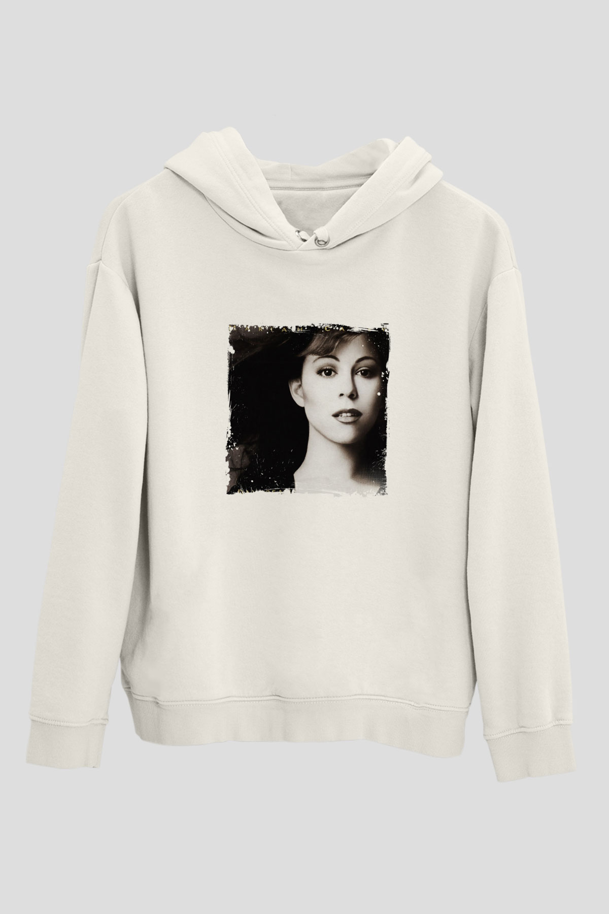 Mariah Carey Baskılı Unisex Beyaz Kapüşonlu Sweatshirt