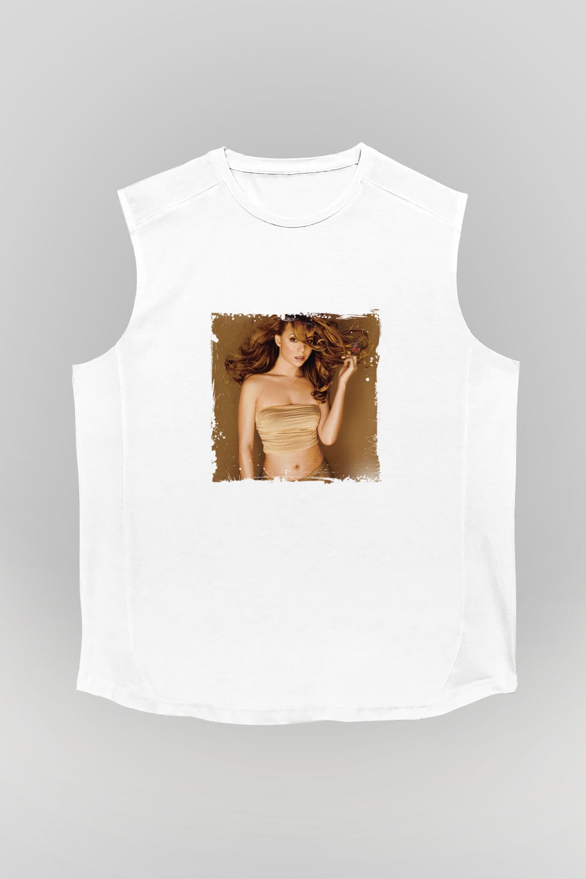 Mariah Carey Baskılı Unisex Beyaz Kolsuz Tişört