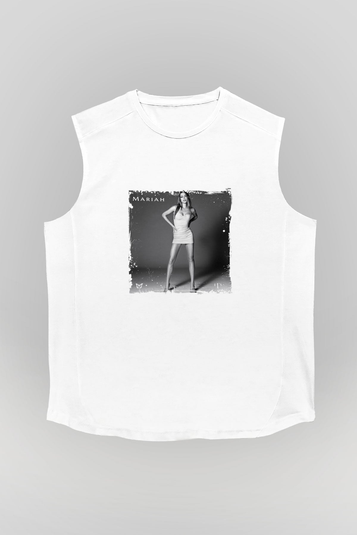 Mariah Carey Baskılı Unisex Beyaz Kolsuz Tişört