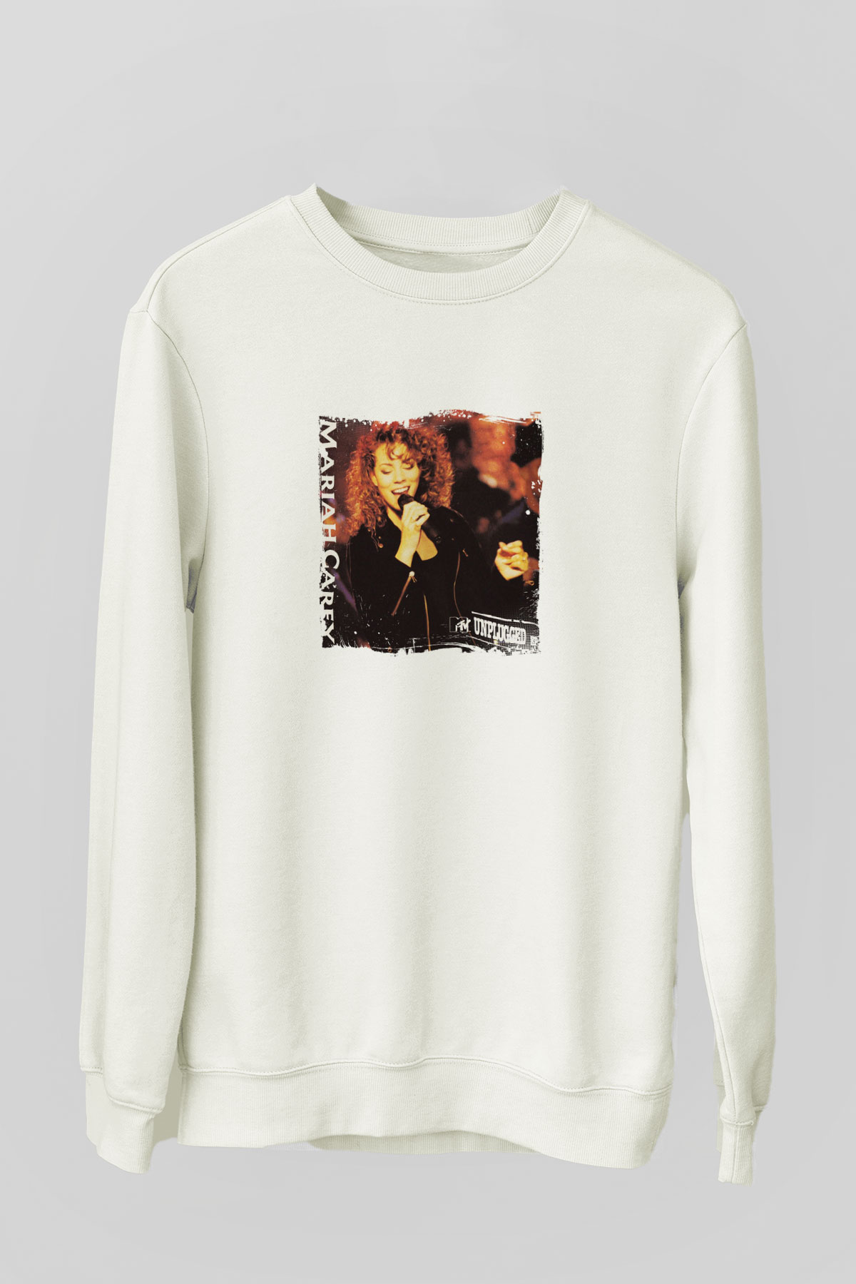 Mariah Carey Baskılı Unisex Beyaz Sweatshirt