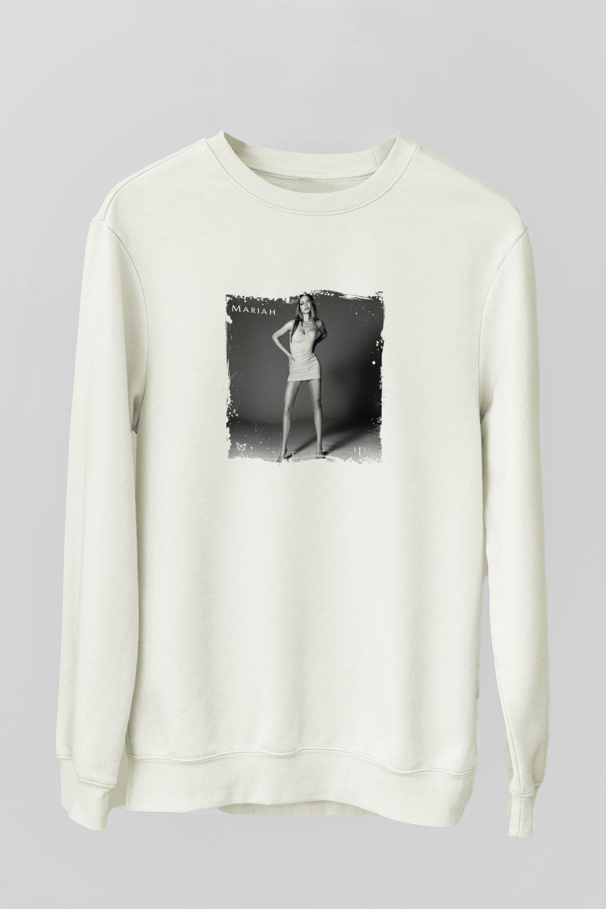 Mariah Carey Baskılı Unisex Beyaz Sweatshirt