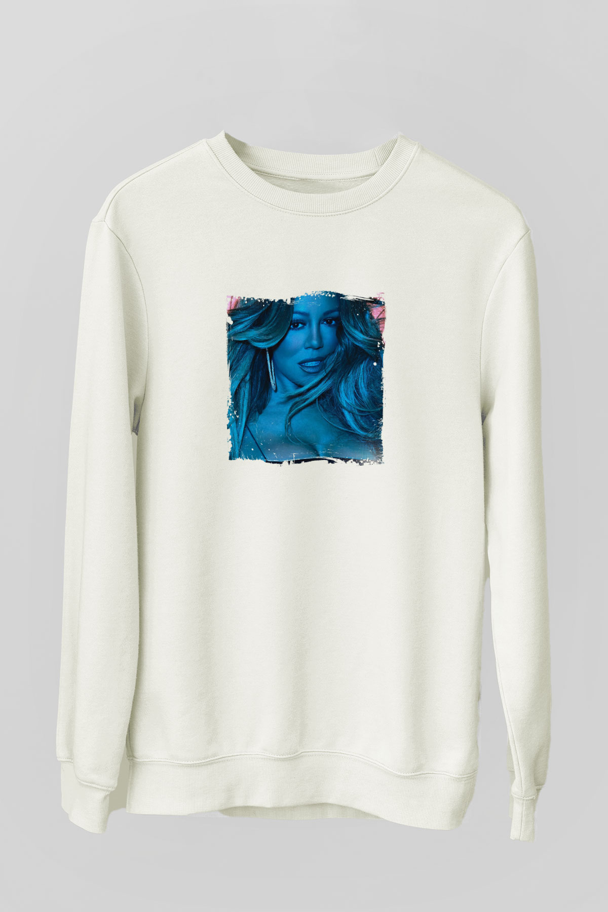 Mariah Carey Baskılı Unisex Beyaz Sweatshirt