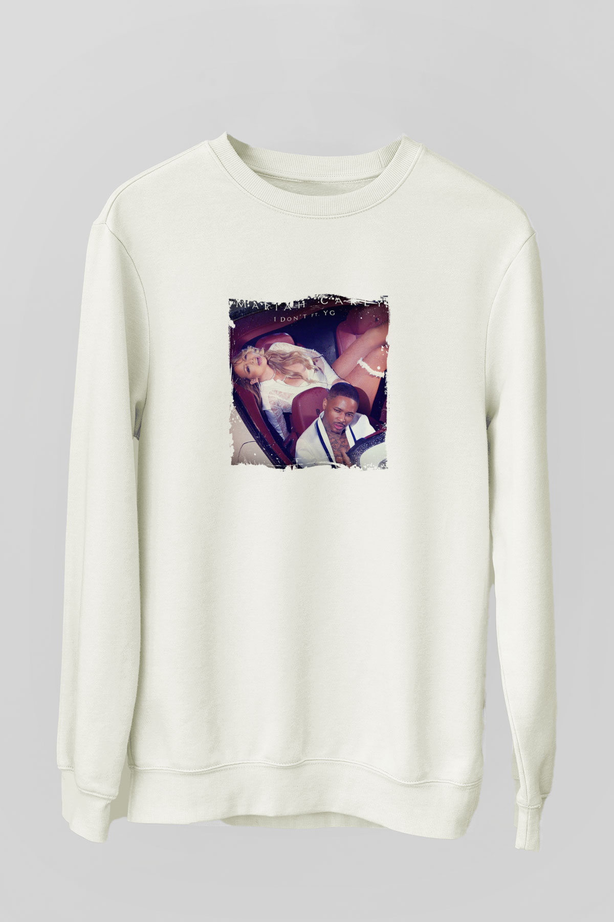 Mariah Carey Baskılı Unisex Beyaz Sweatshirt
