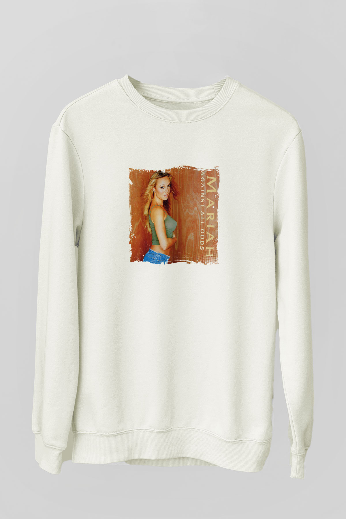 Mariah Carey Baskılı Unisex Beyaz Sweatshirt