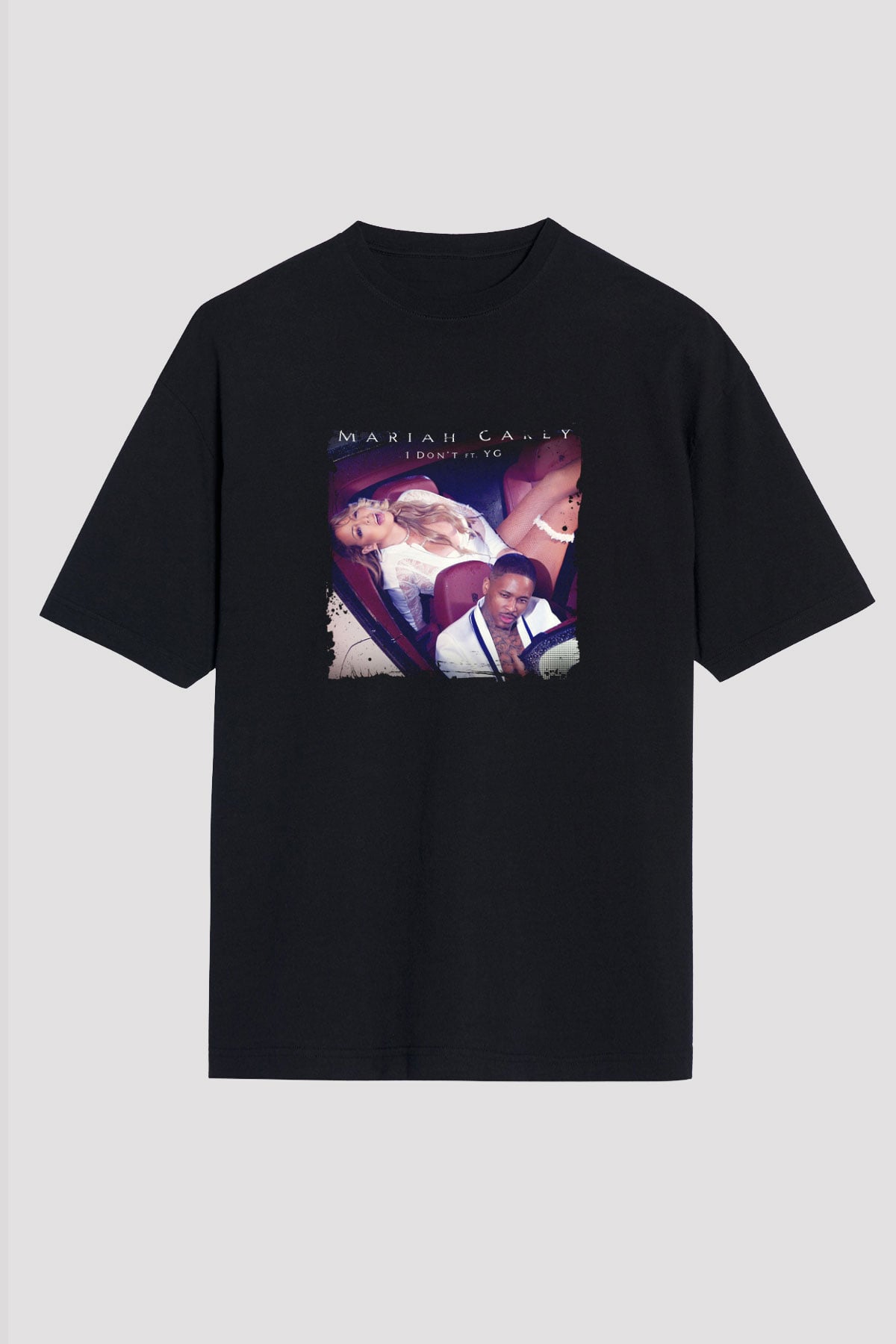 Mariah Carey Baskılı Unisex Oversize Siyah Tişört