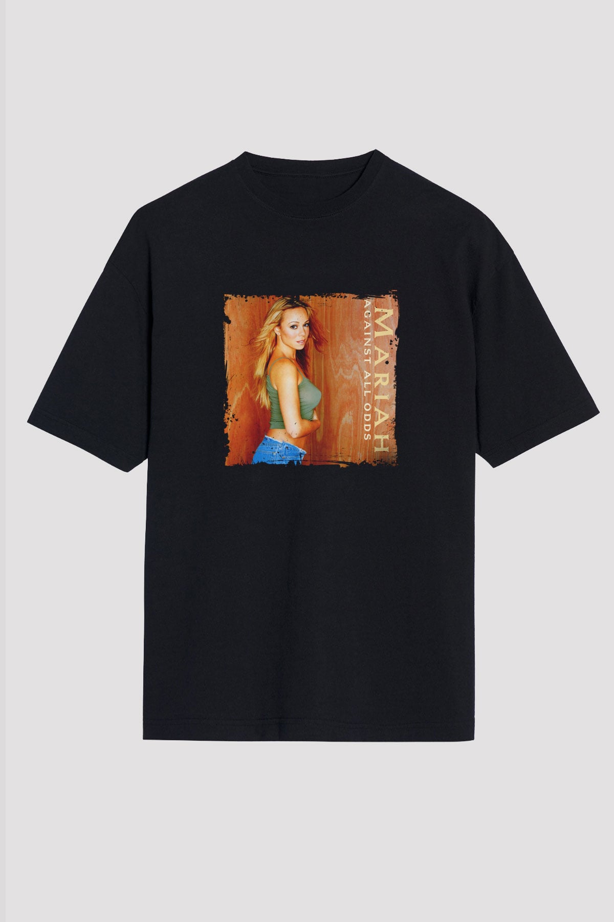Mariah Carey Baskılı Unisex Oversize Siyah Tişört