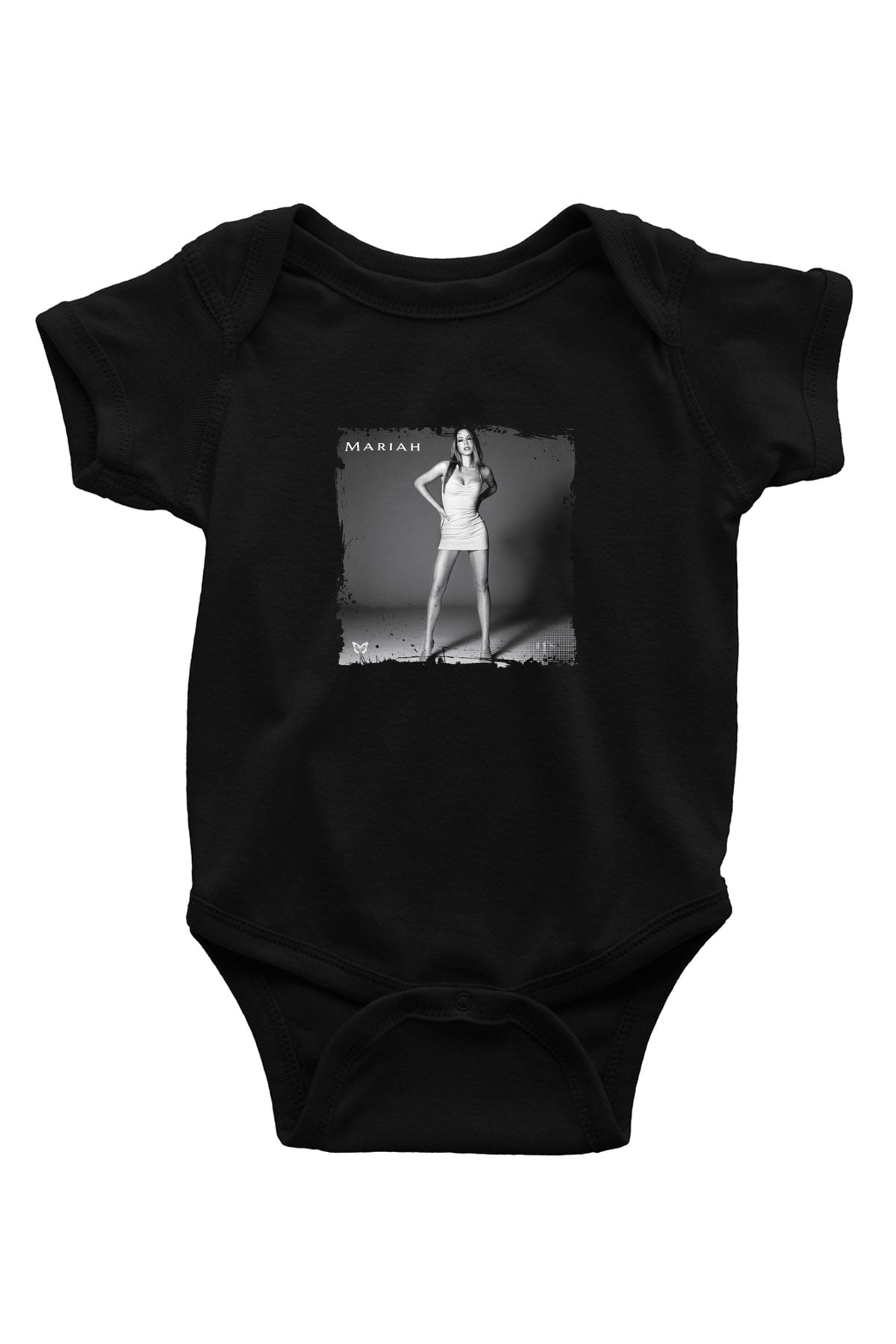 Mariah Carey Baskılı Unisex Siyah Bebek Body - Zıbın