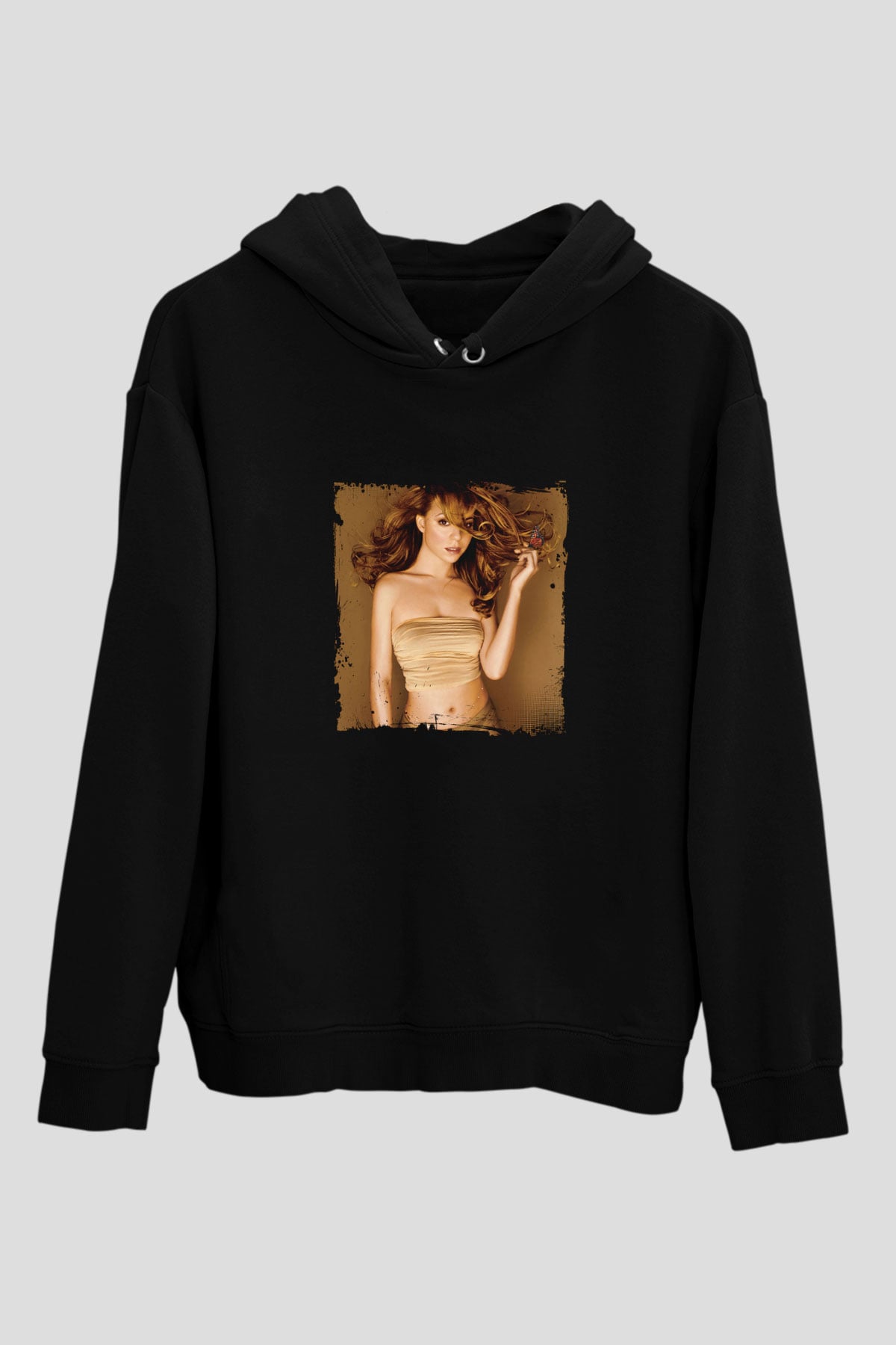 Mariah Carey Baskılı Unisex Siyah Hoodie