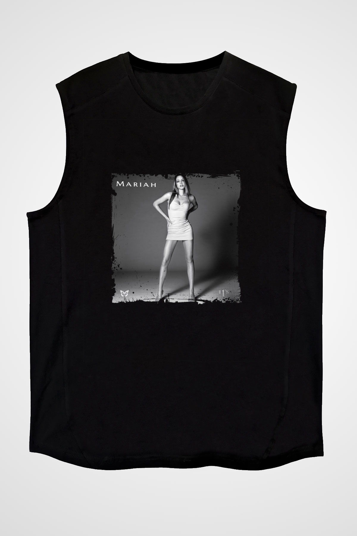 Mariah Carey Baskılı Unisex Siyah Kolsuz Tişört