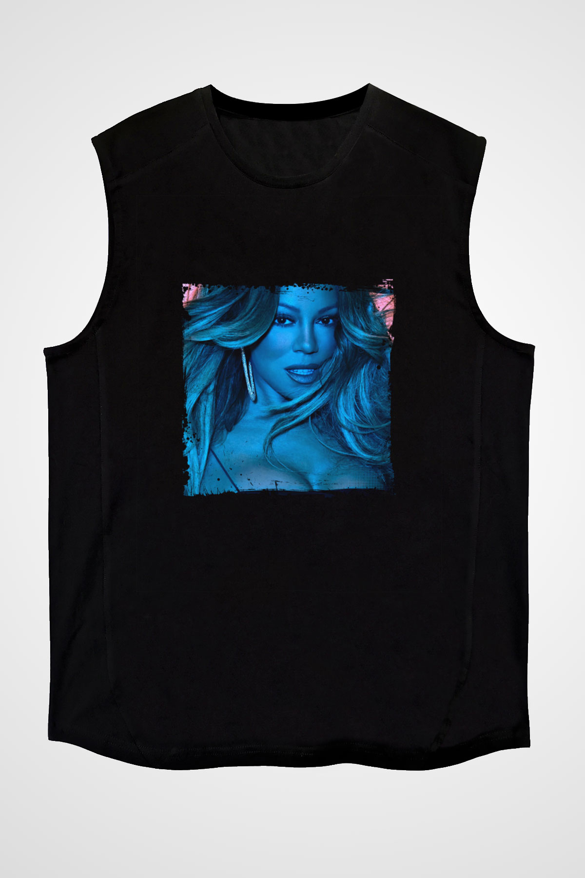 Mariah Carey Baskılı Unisex Siyah Kolsuz Tişört