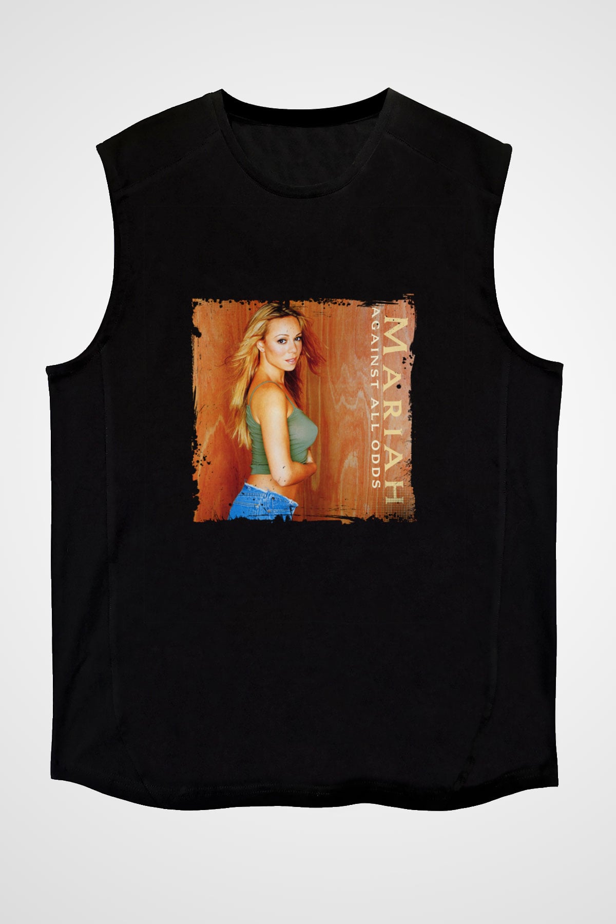 Mariah Carey Baskılı Unisex Siyah Kolsuz Tişört