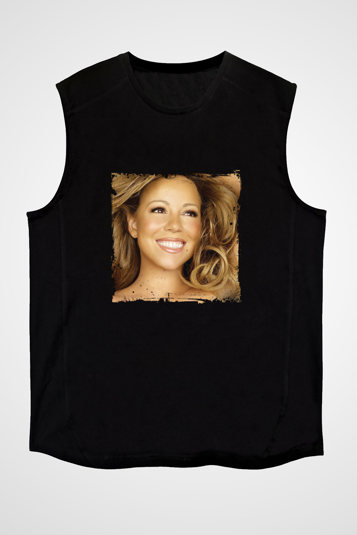 Mariah Carey Baskılı Unisex Siyah Kolsuz Tişört
