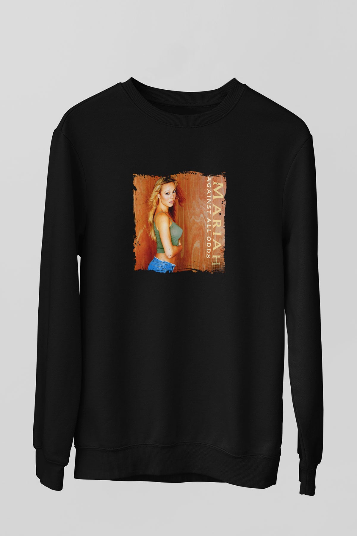 Mariah Carey Baskılı Unisex Siyah Sweatshirt