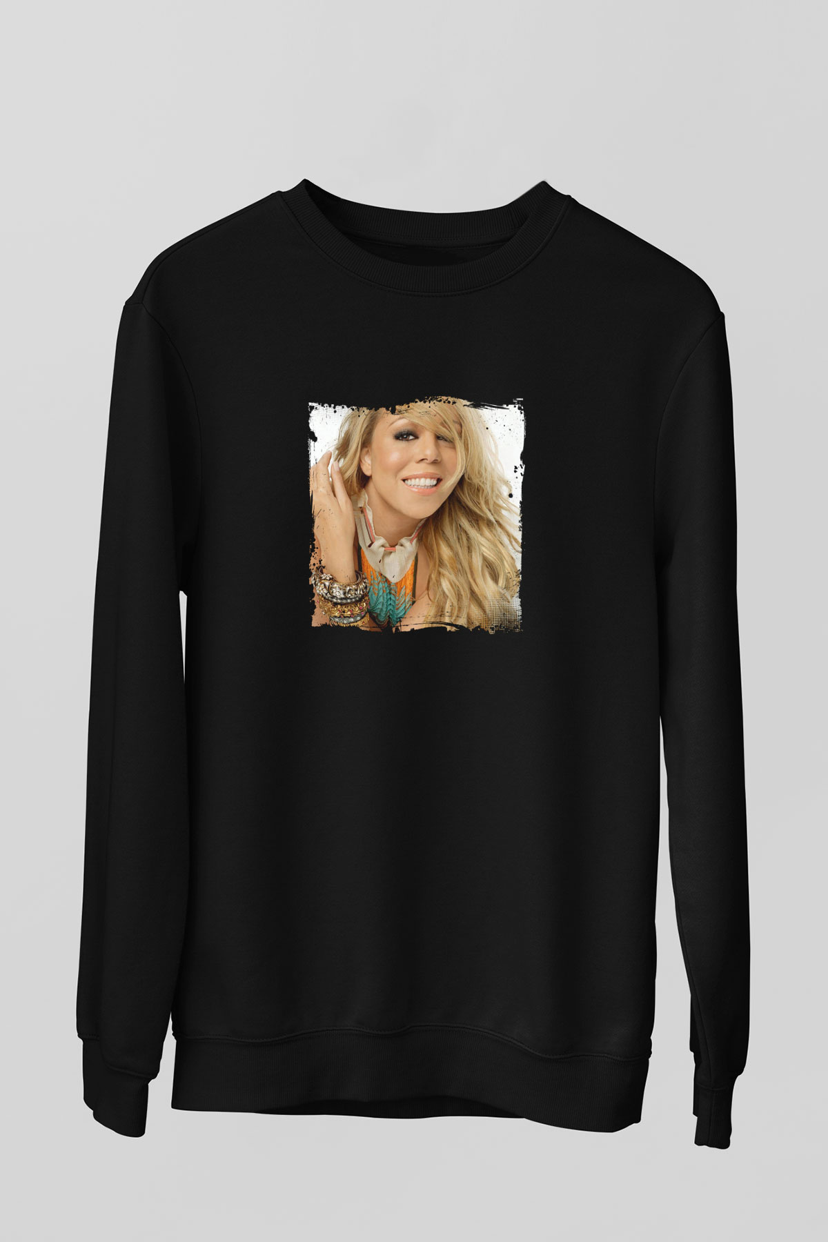 Mariah Carey Baskılı Unisex Siyah Sweatshirt