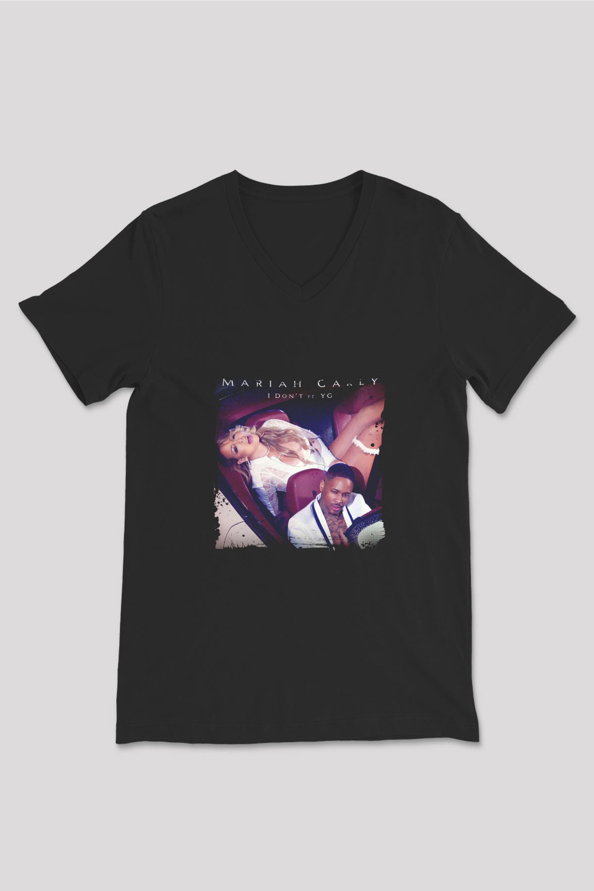 Mariah Carey Baskılı Unisex Siyah V Yaka Tişört