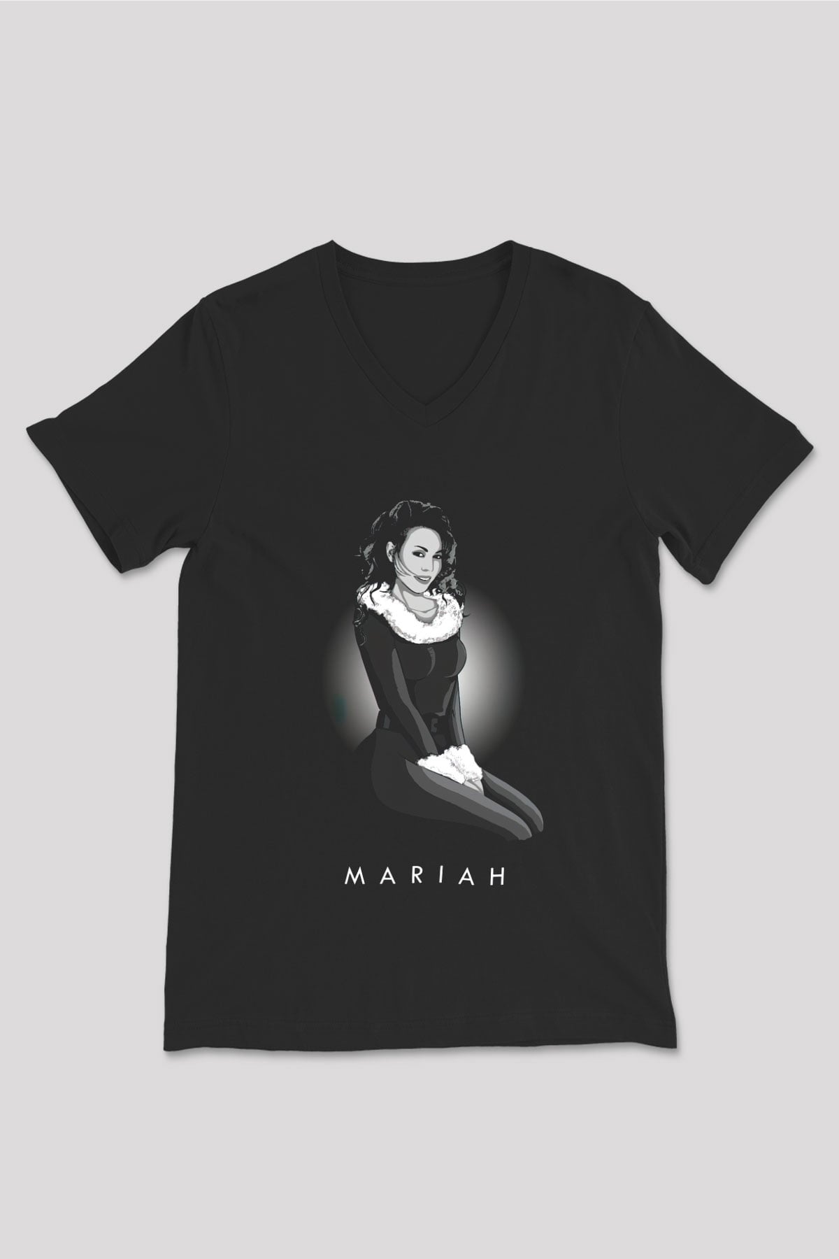 Mariah Carey Siyah Unisex V Yaka Tişört