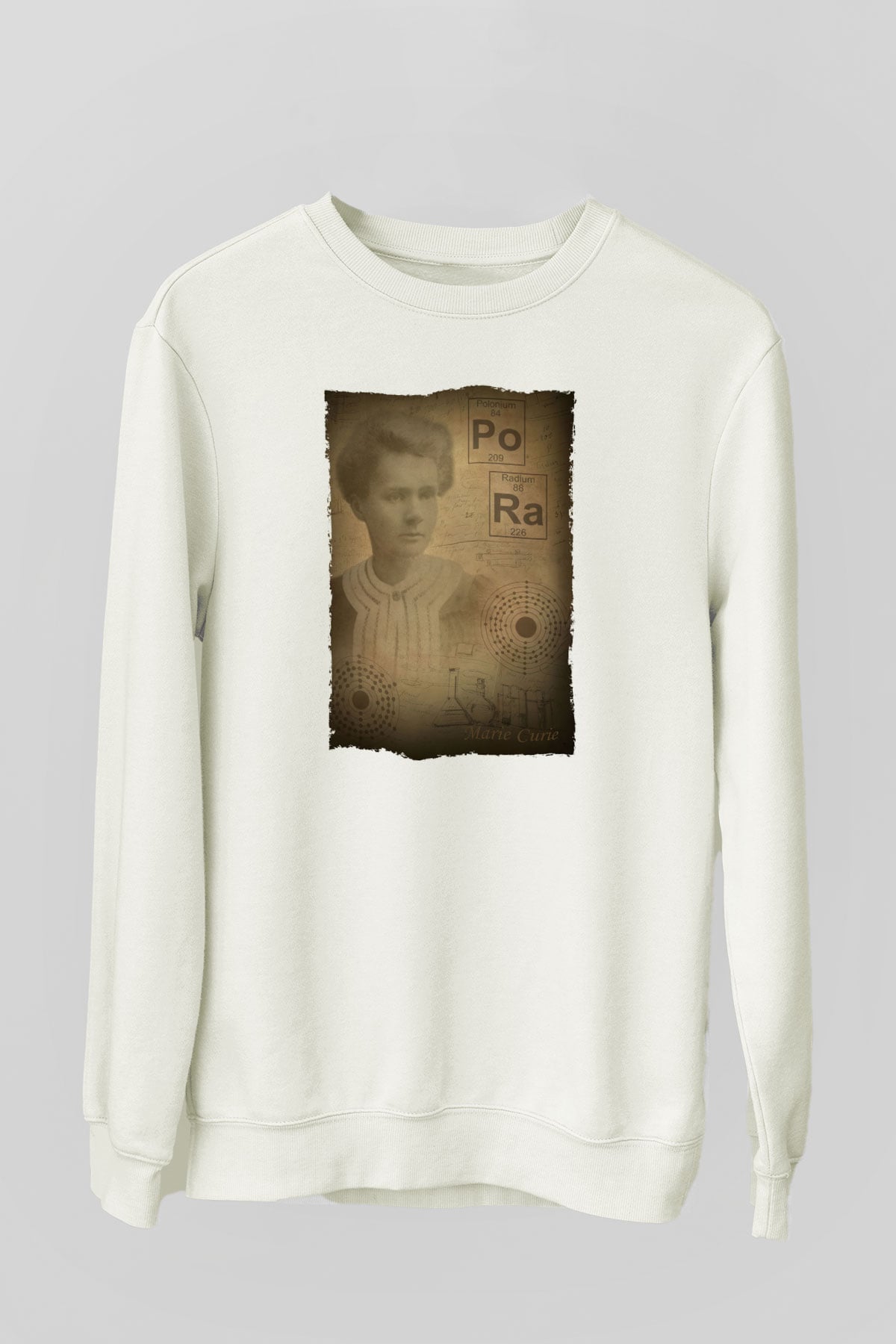Marie Curie Baskılı Unisex Ekru Sweatshirt