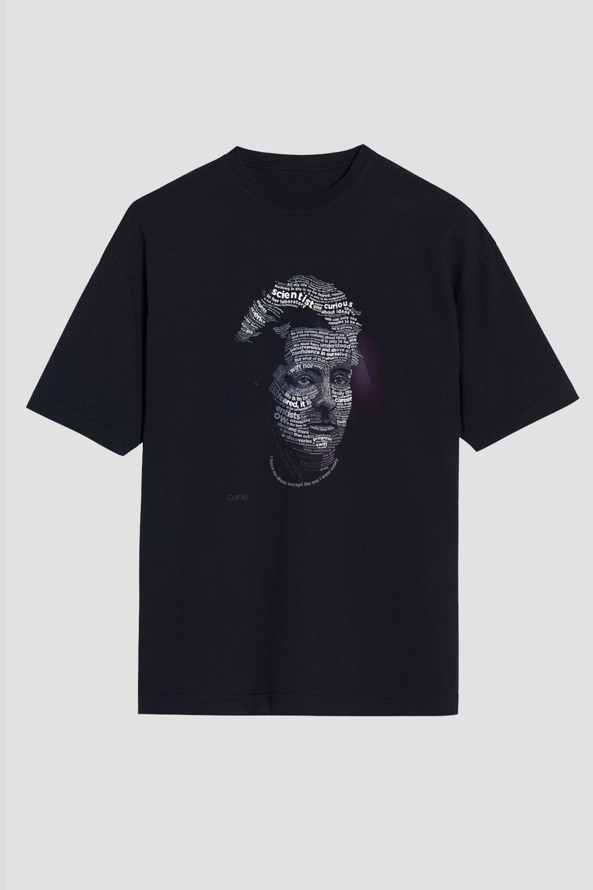 Marie Curie Tipografi Baskılı Unisex Oversize Tişört - Tshirt