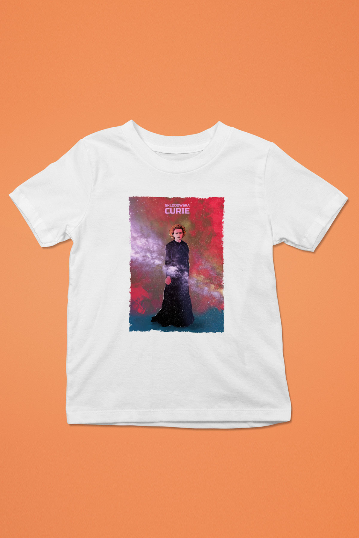 Marie Skłodowska Curie Renkli Baskılı Unisex Beyaz Çocuk Tişörtü - Tshirt