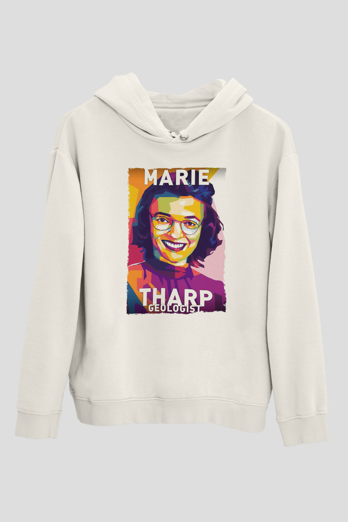 Marie Tharp Baskılı Unisex Ekru Hoodie