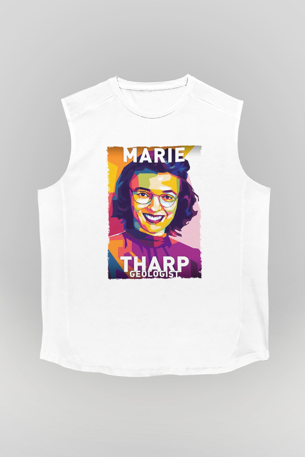 Marie Tharp Baskılı Unisex Kolsuz Beyaz Tişört - Tshirt