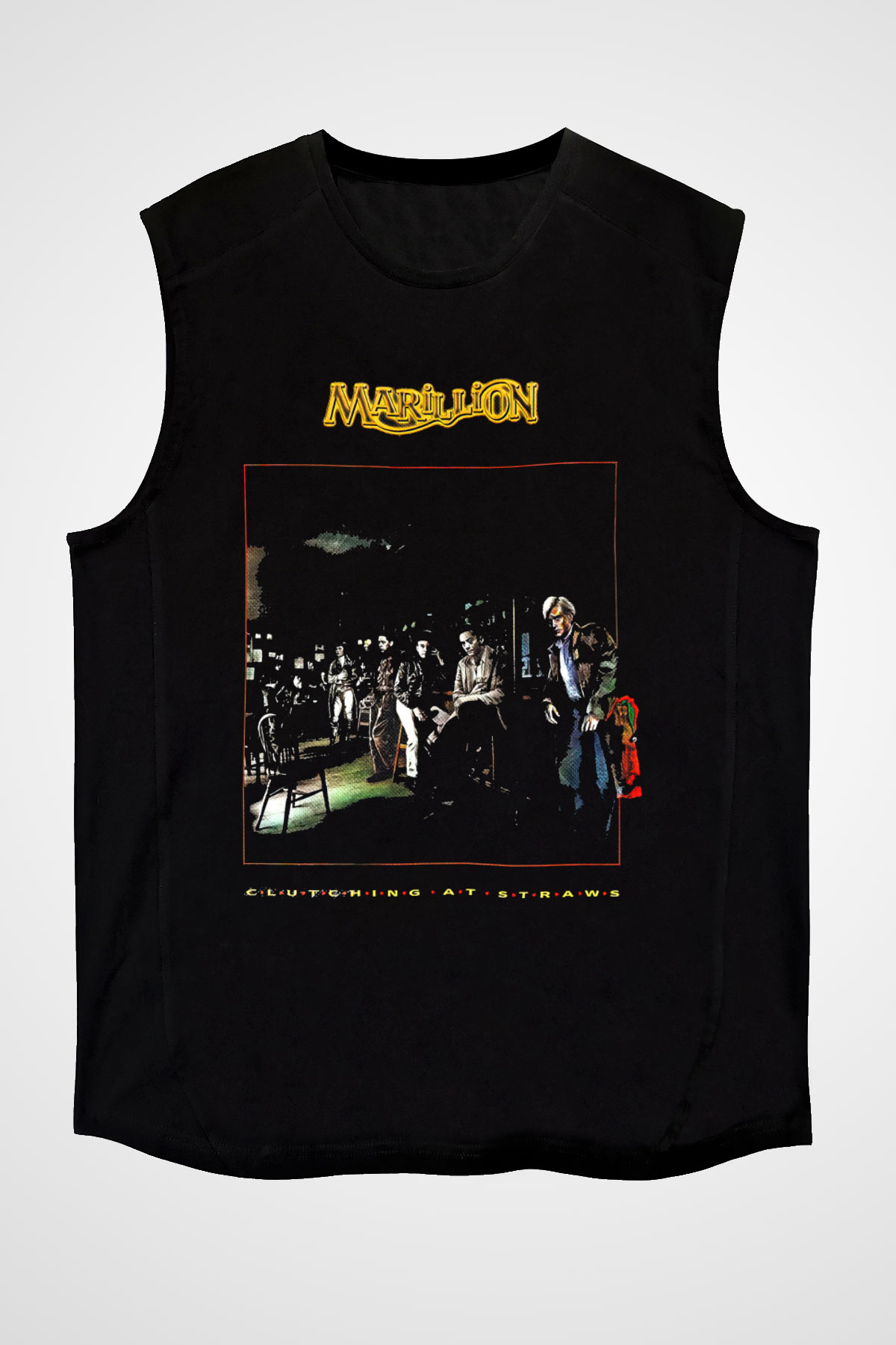 Marillion Baskılı Unisex Siyah Kolsuz Tişört - Tshirt