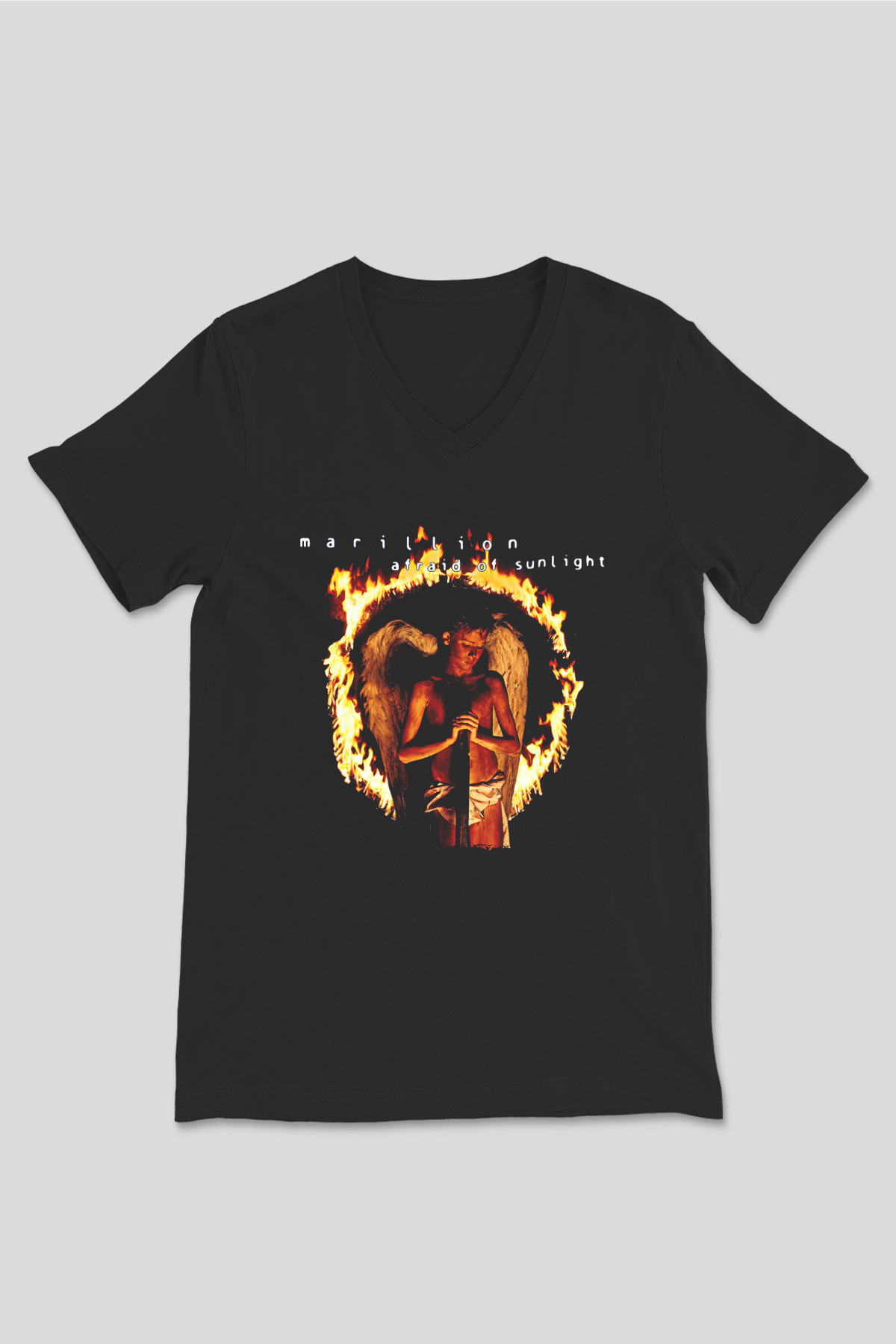 Marillion Baskılı Unisex Siyah V Yaka Tişört - Tshirt