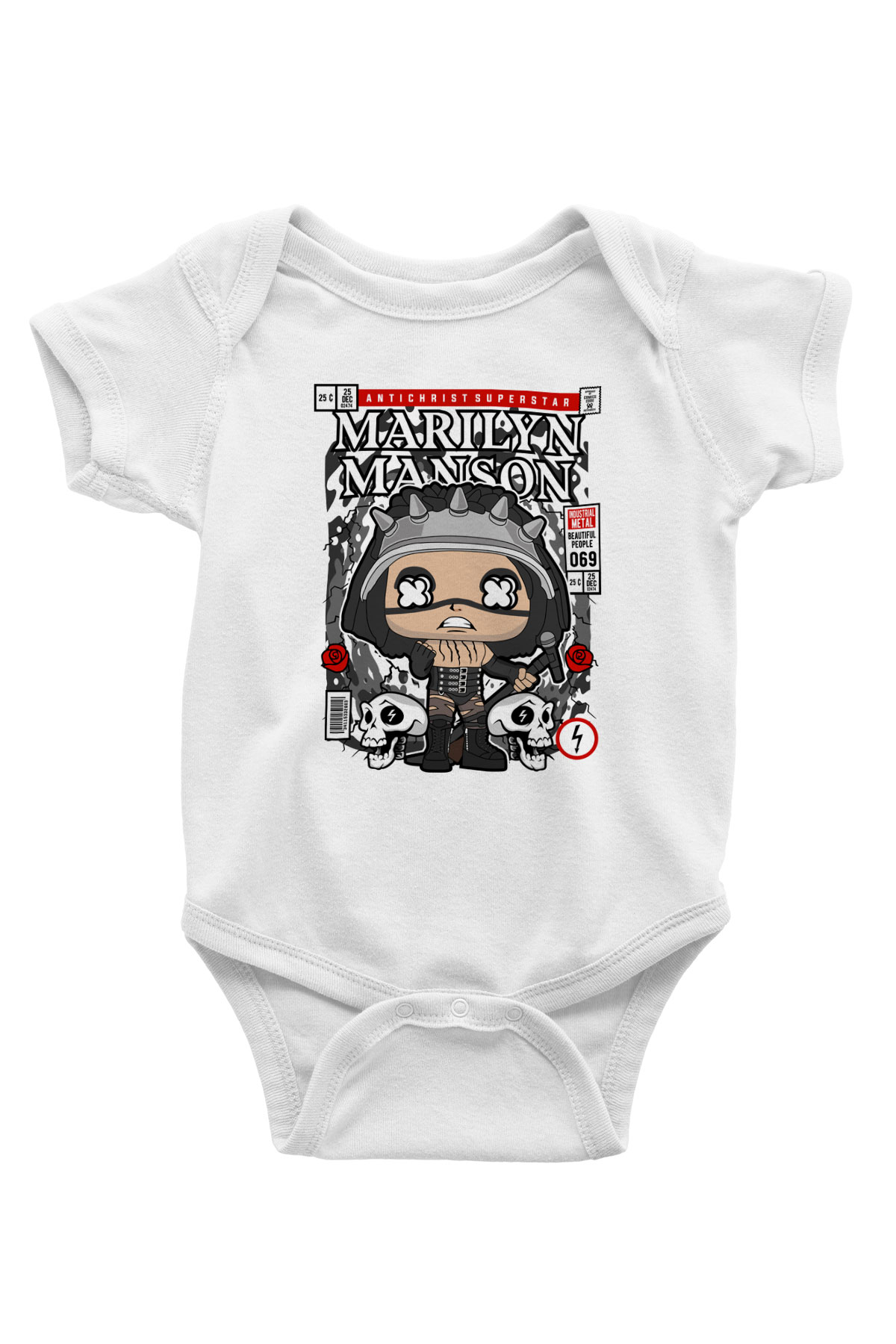 Marilyn Manson Baskılı Unisex Beyaz Bebek Body - Zıbın