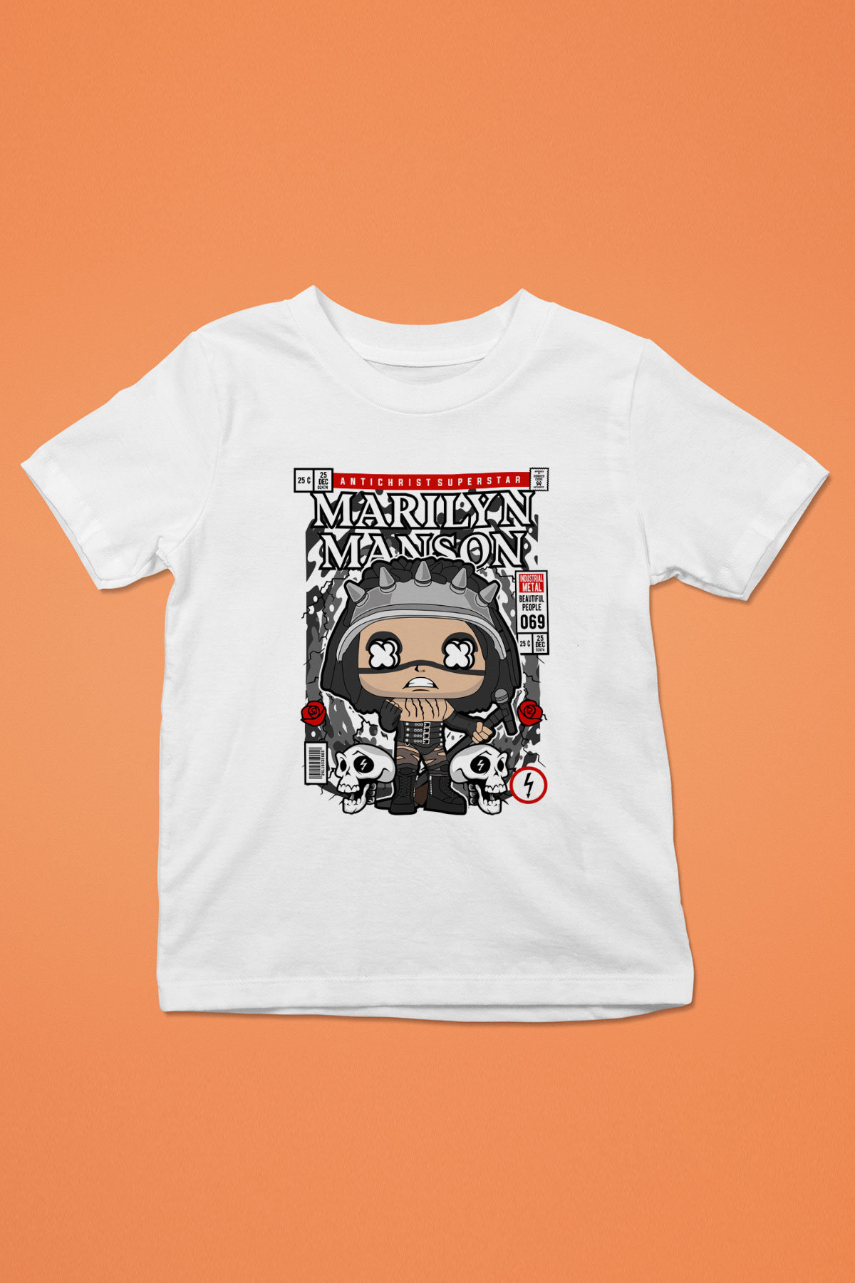 Marilyn Manson Baskılı Unisex Beyaz Çocuk Tişört