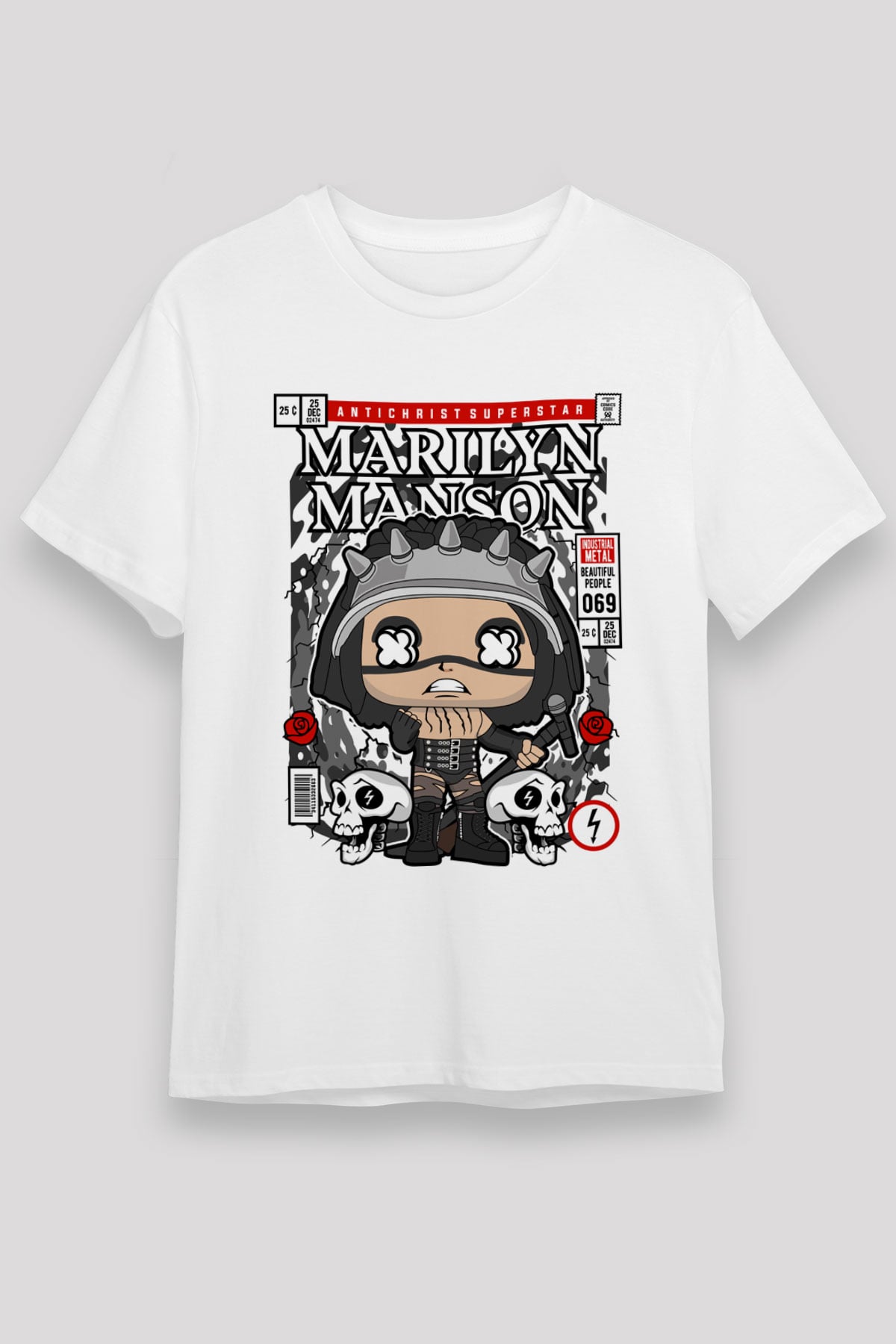 Marilyn Manson Baskılı Unisex Beyaz Tişört