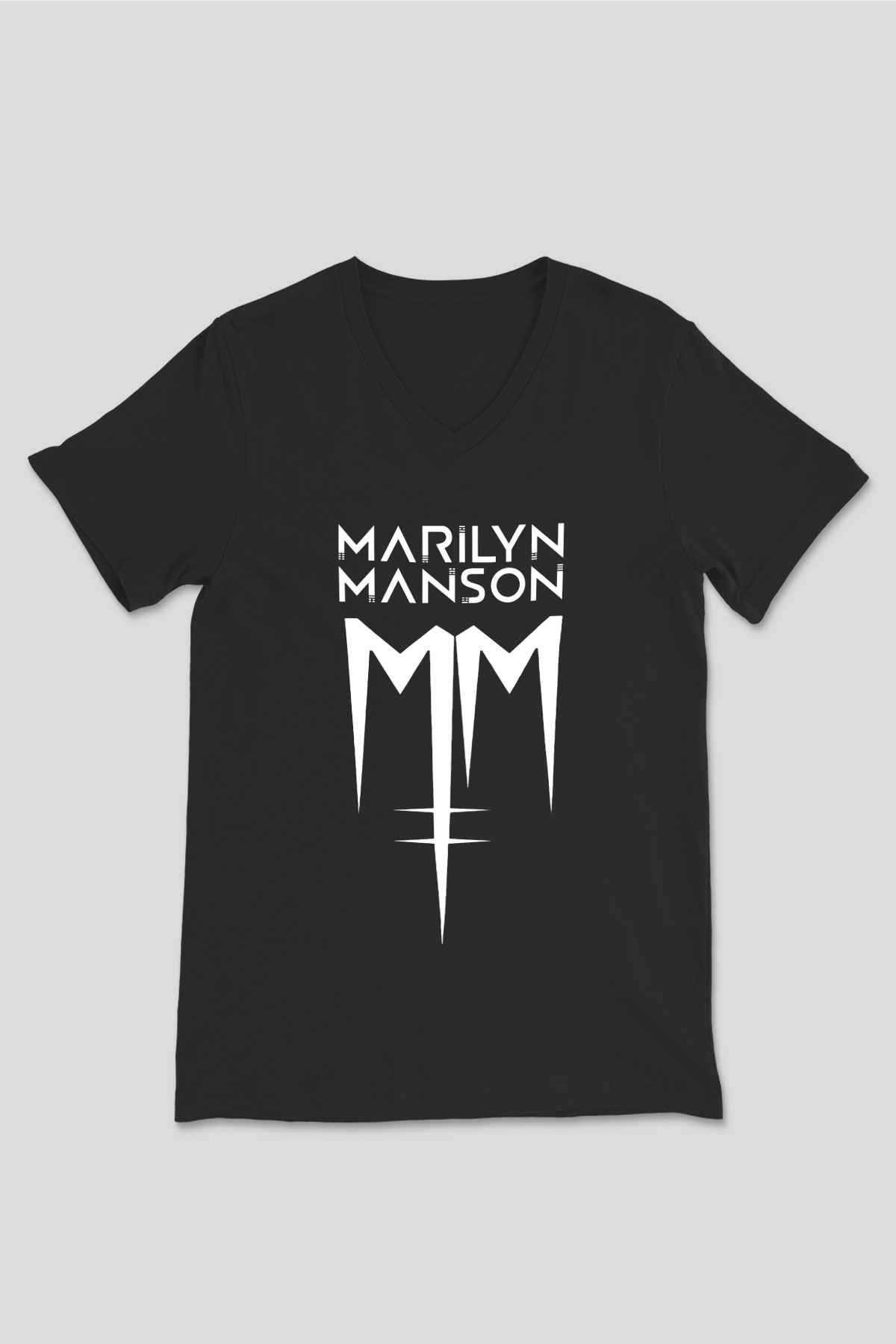 Marilyn Manson Siyah Unisex V Yaka Tişört T-Shirt