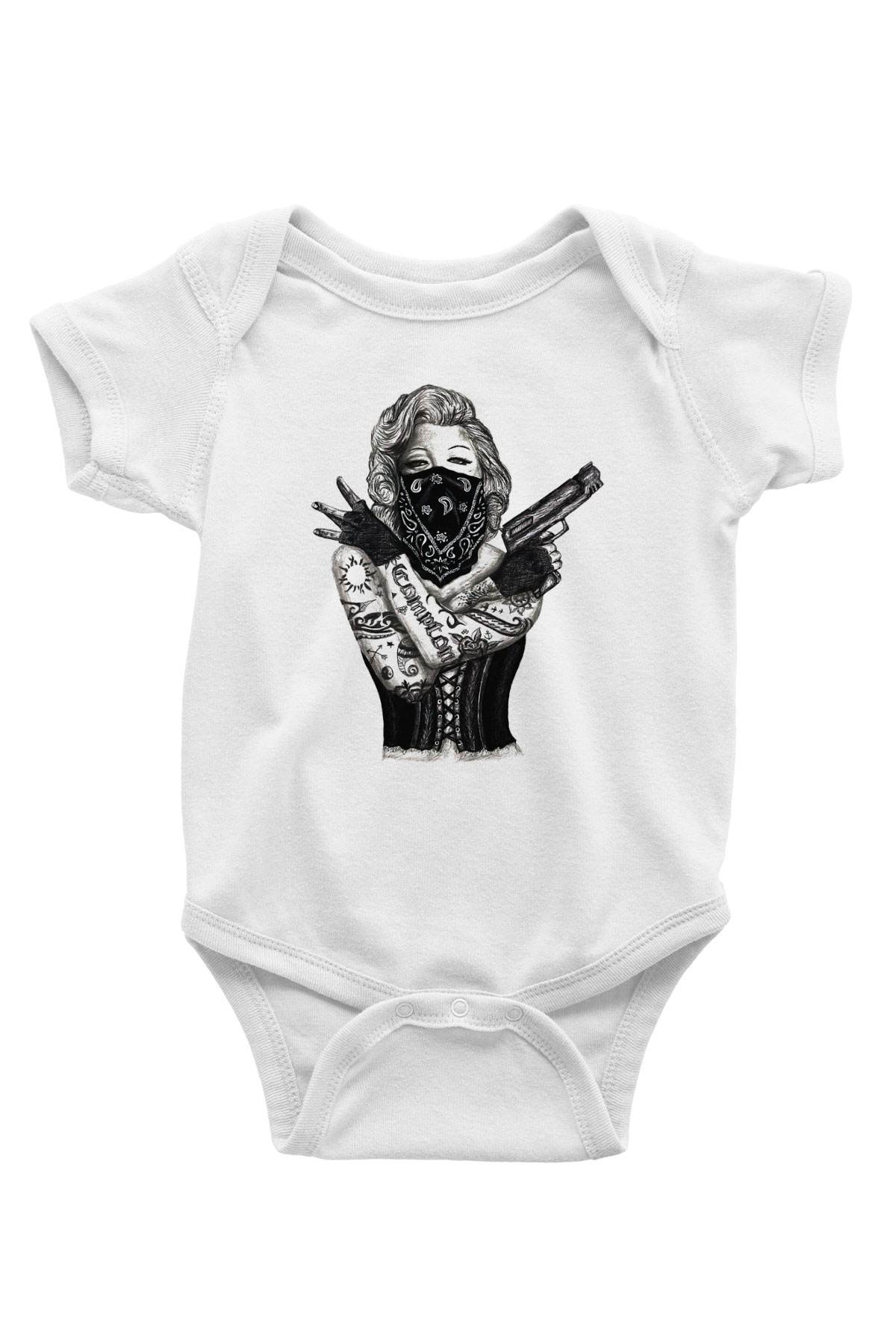 Marilyn Monroe Baskılı Beyaz Unisex Bebek Body - Zıbın