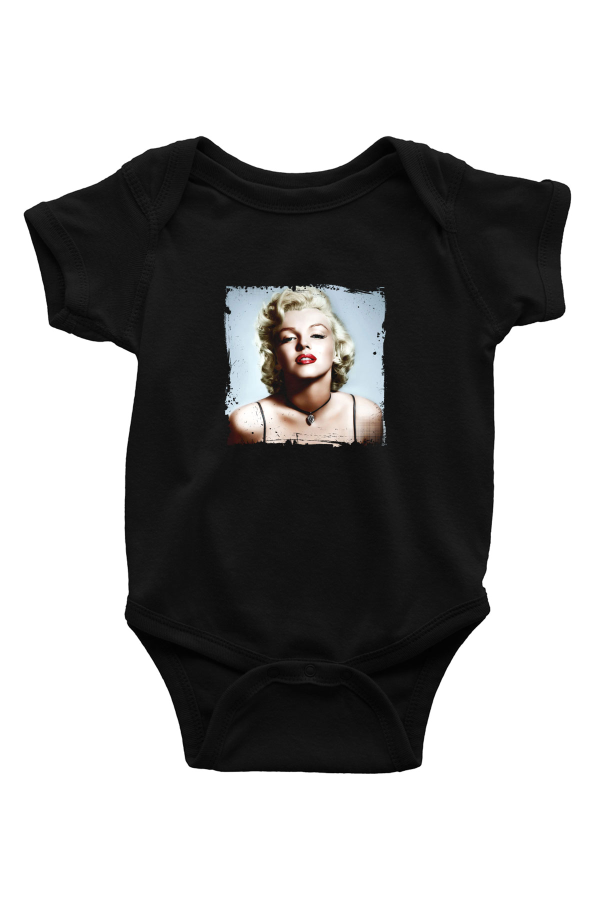 Marilyn Monroe Baskılı Unisex Siyah Bebek Body - Zıbın