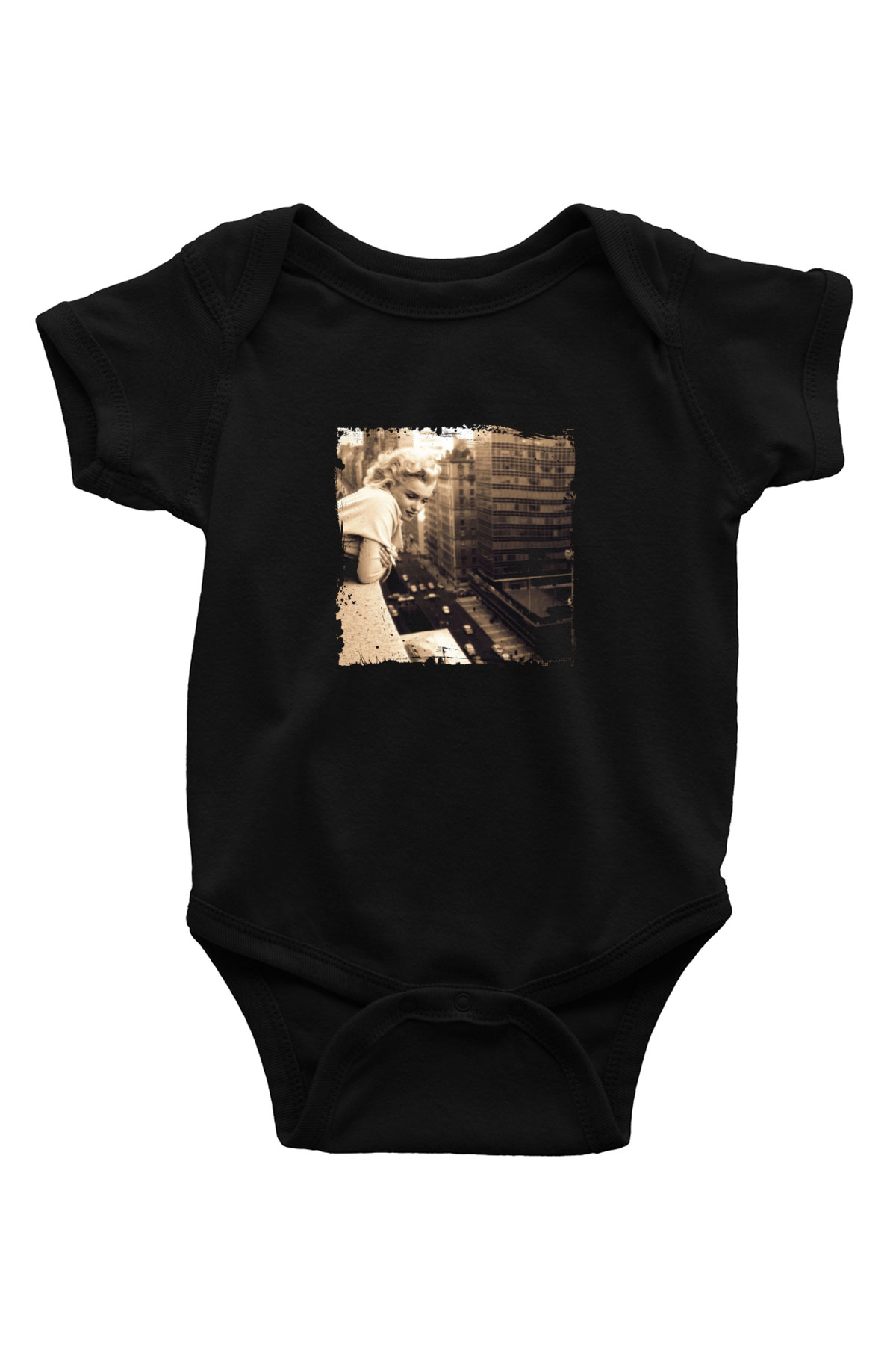 Marilyn Monroe Baskılı Unisex Siyah Bebek Body - Zıbın