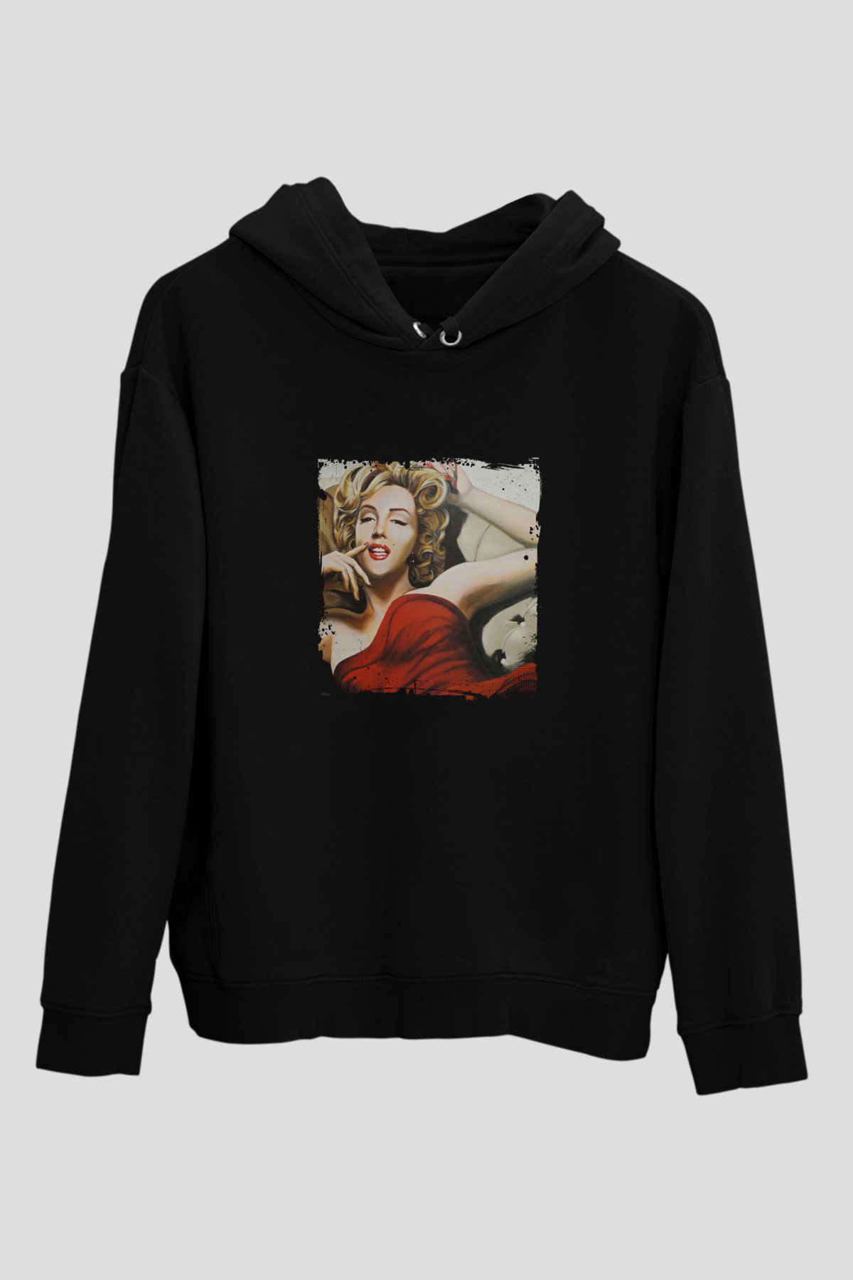 Marilyn Monroe Baskılı Unisex Siyah Hoodie