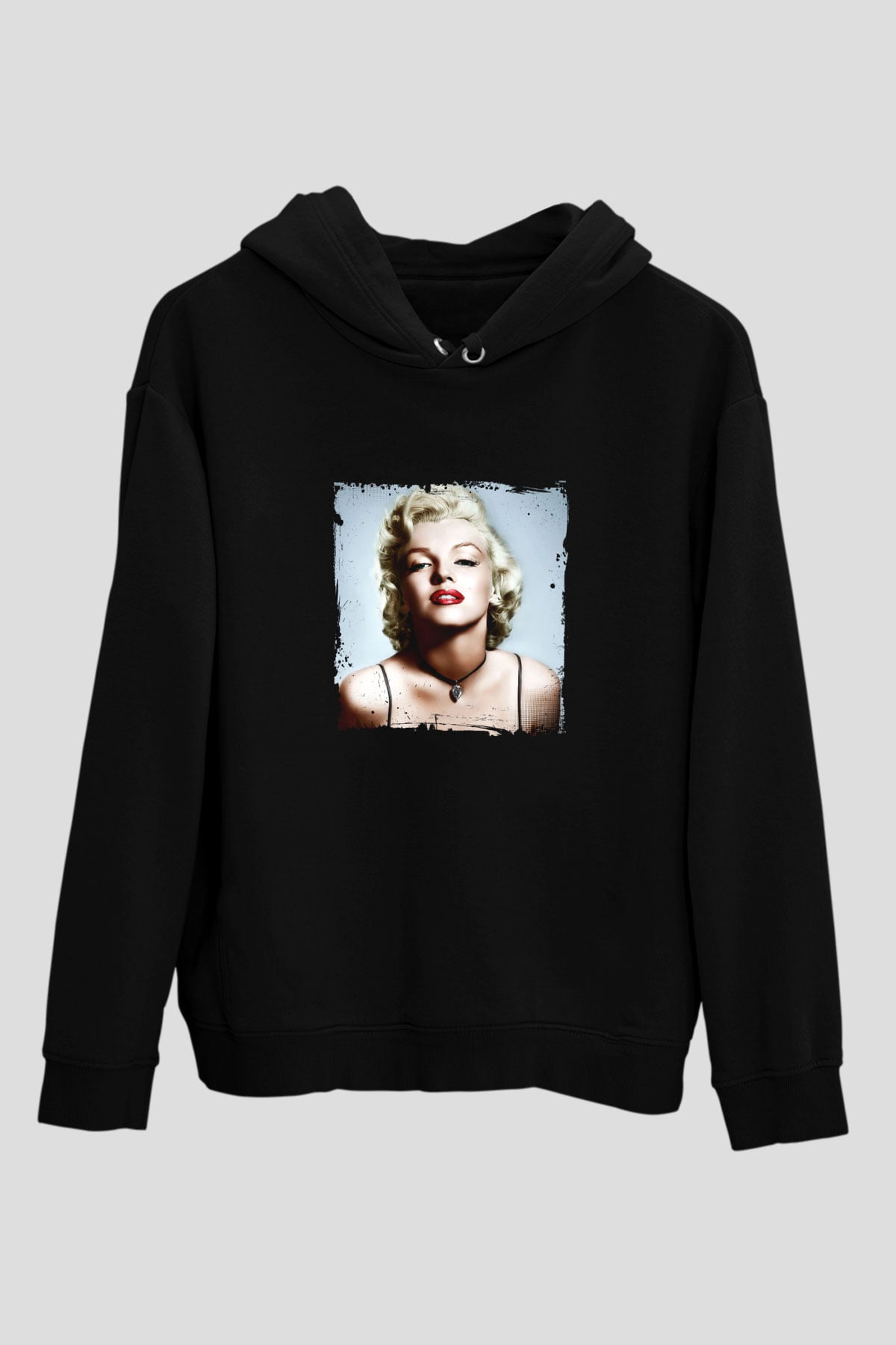 Marilyn Monroe Baskılı Unisex Siyah Hoodie
