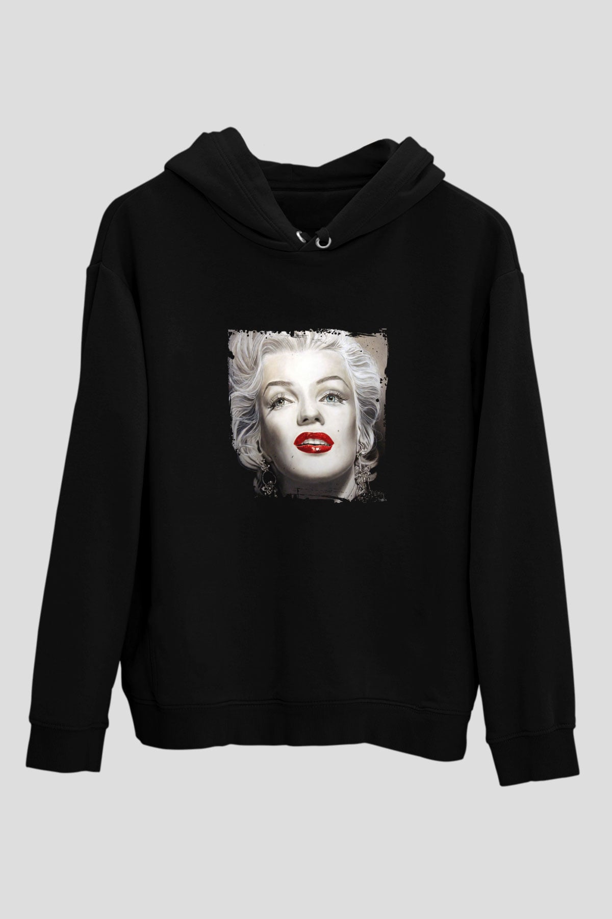 Marilyn Monroe Baskılı Unisex Siyah Hoodie