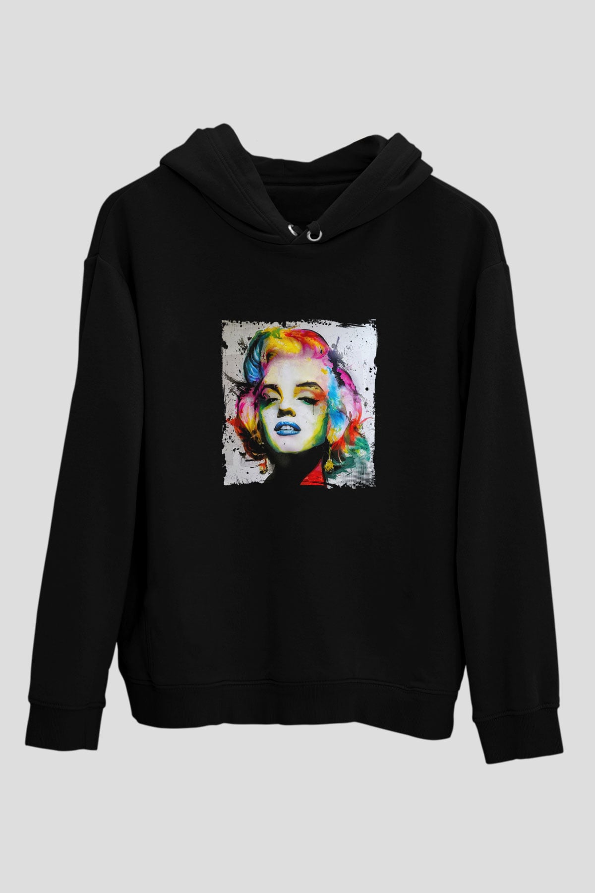Marilyn Monroe Baskılı Unisex Siyah Hoodie