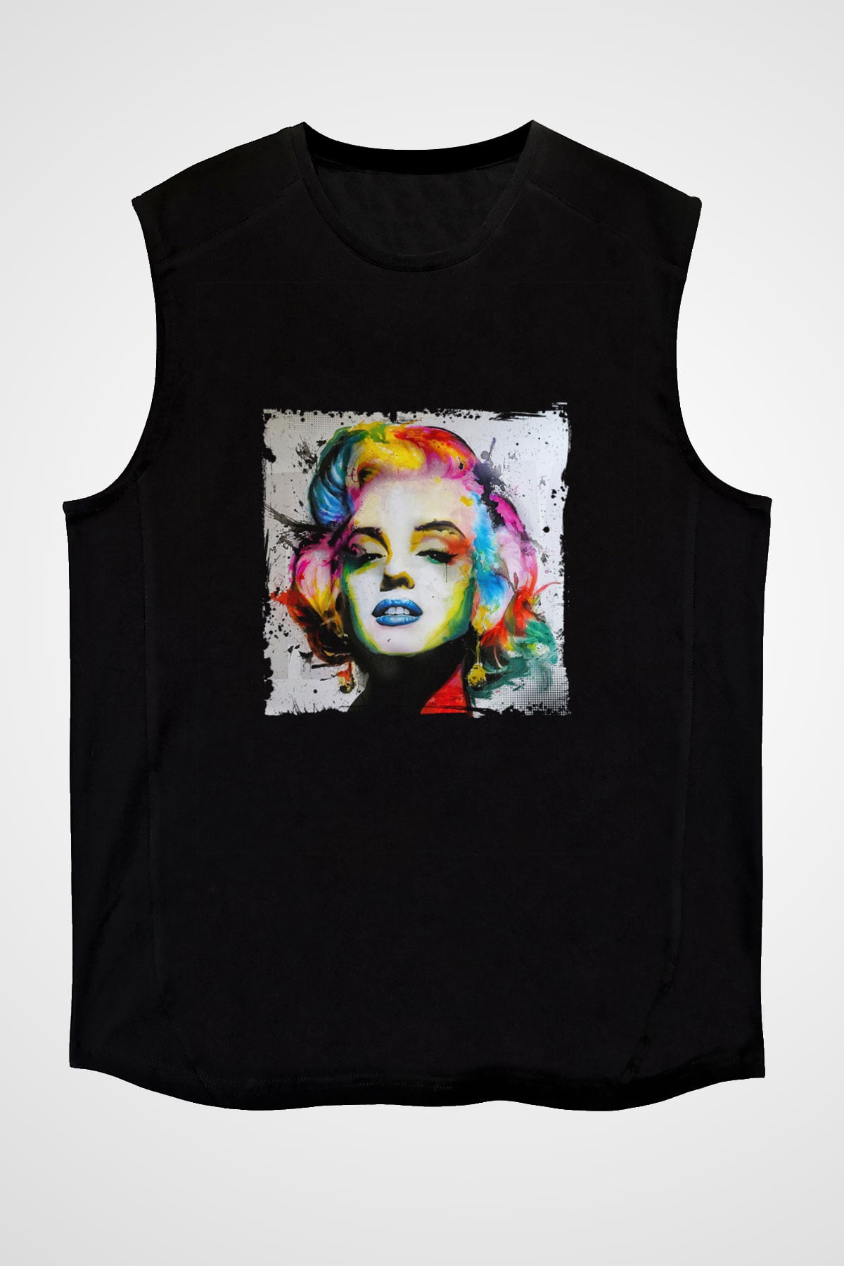 Marilyn Monroe Baskılı Unisex Siyah Kolsuz Tişört