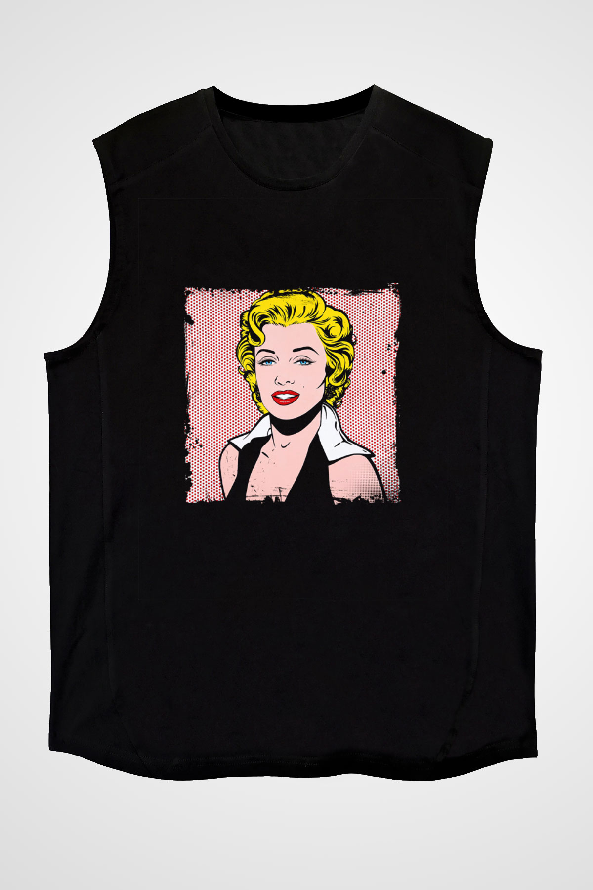 Marilyn Monroe Baskılı Unisex Siyah Kolsuz Tişört