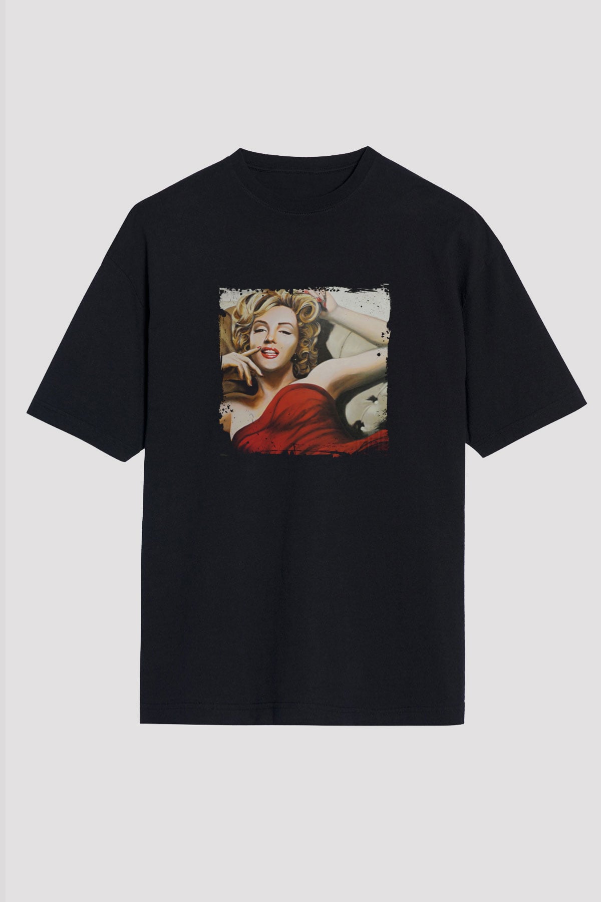 Marilyn Monroe Baskılı Unisex Siyah Oversize Tişört