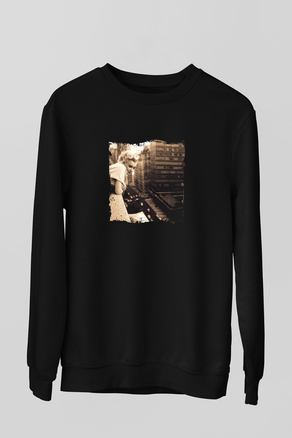 Marilyn Monroe Baskılı Unisex Siyah Sweatshirt